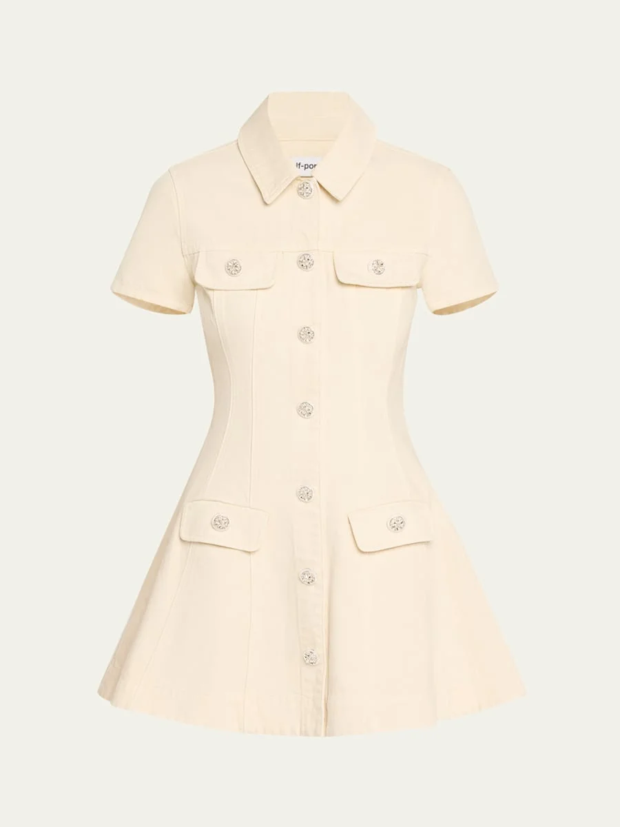 Structured Denim Mini Dress - 1