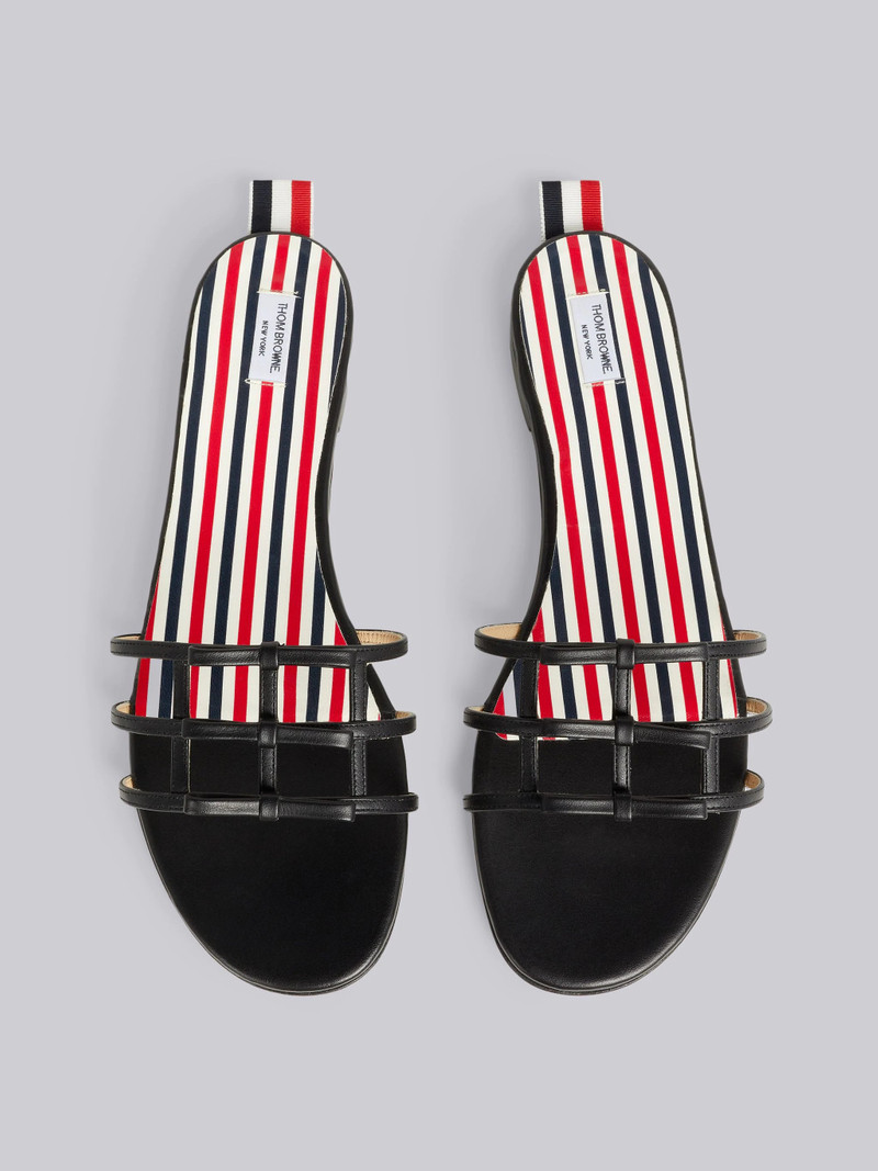 Black Vitello Calf Leather 3-Bow Slide Sandal 4