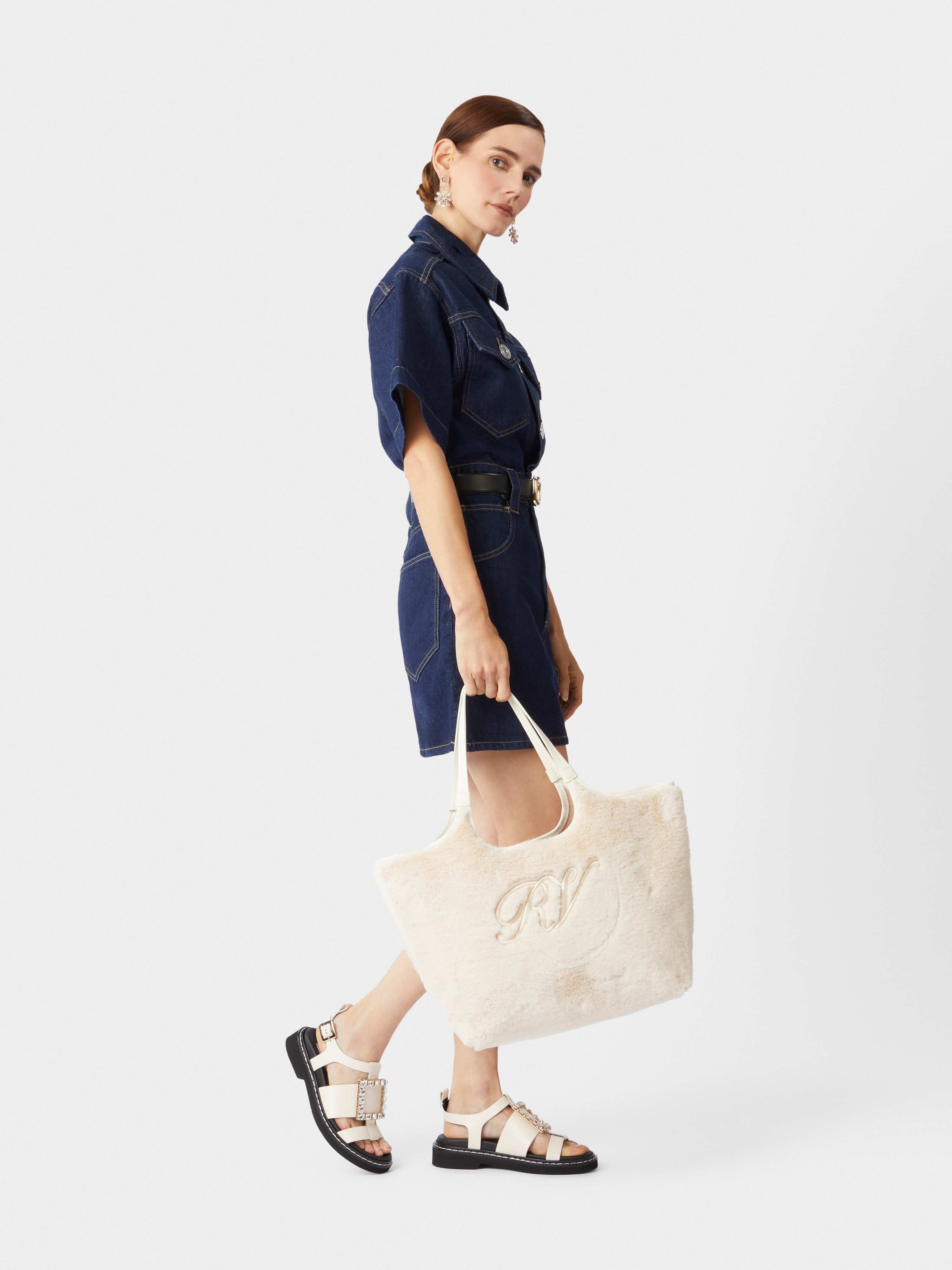 Grand Vivier Fur Embroidery Medium Shopping Bag in Fabric - 7