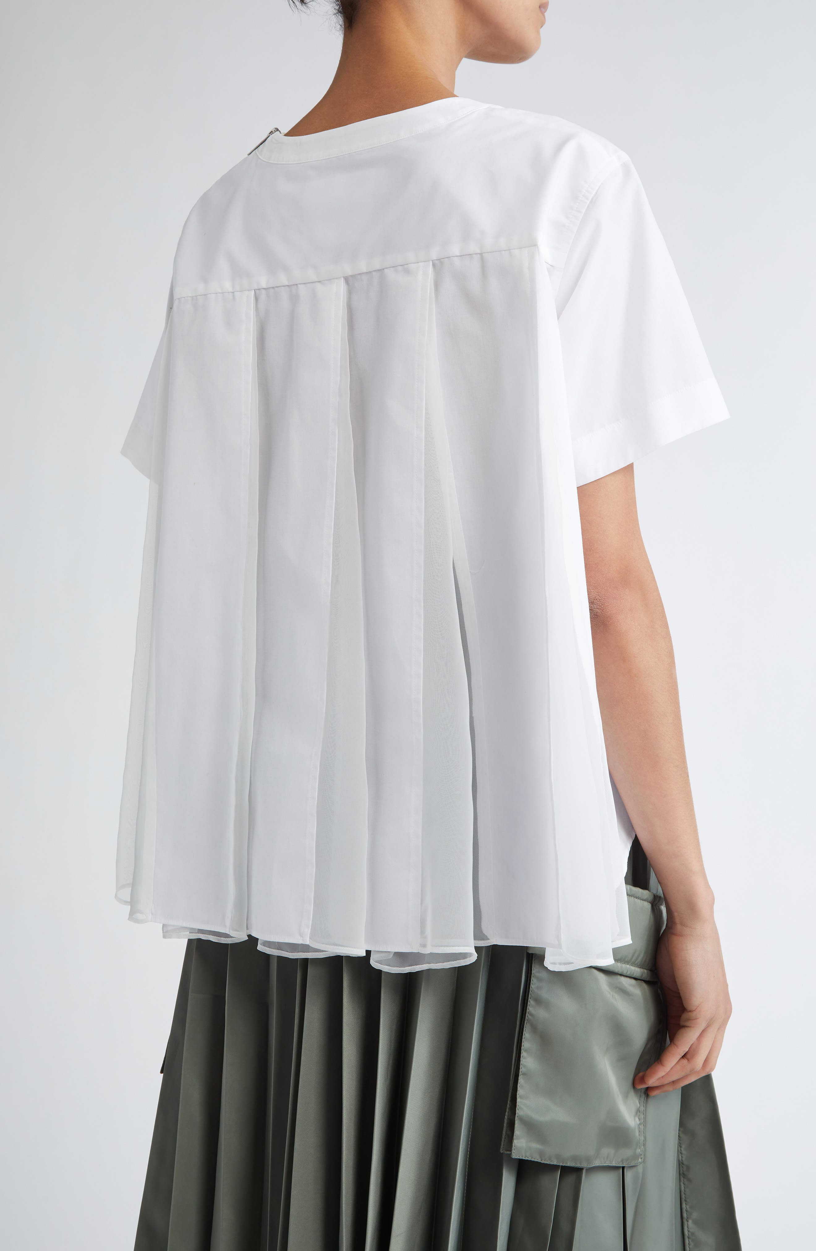 Sacai Mixed Media Poplin & Chiffon Top in Off White 151 at Nordstrom - 3