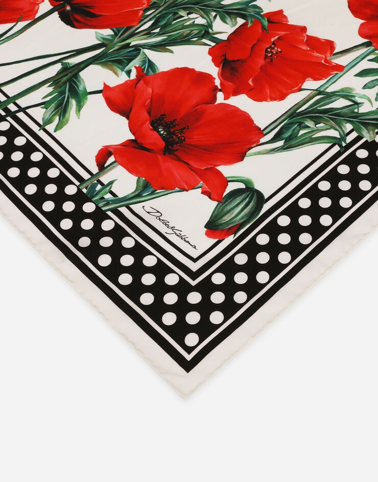 Poppy-print twill scarf (70 x 70) - 2