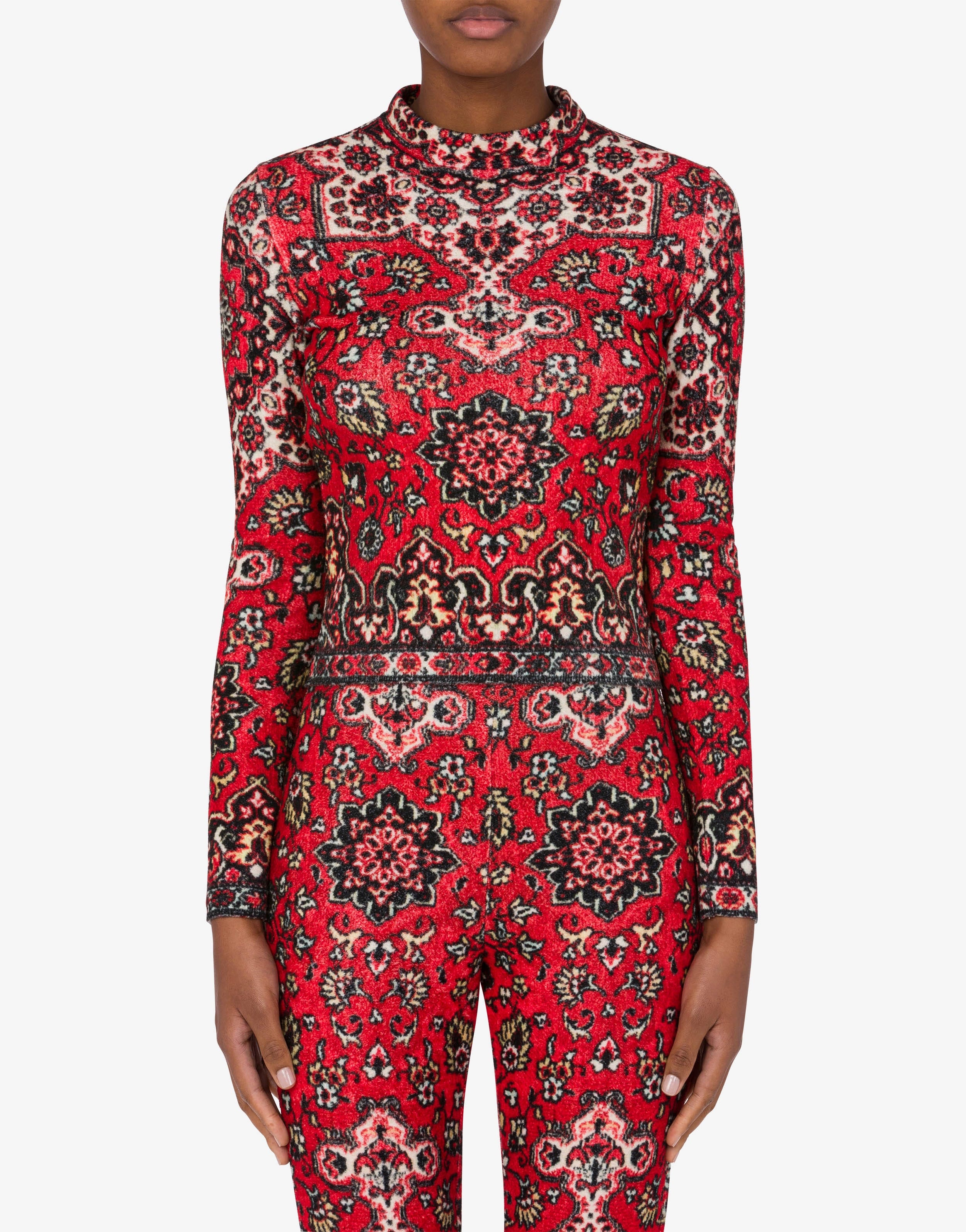 RUG PRINT STRETCH VELVET PULLOVER - 2