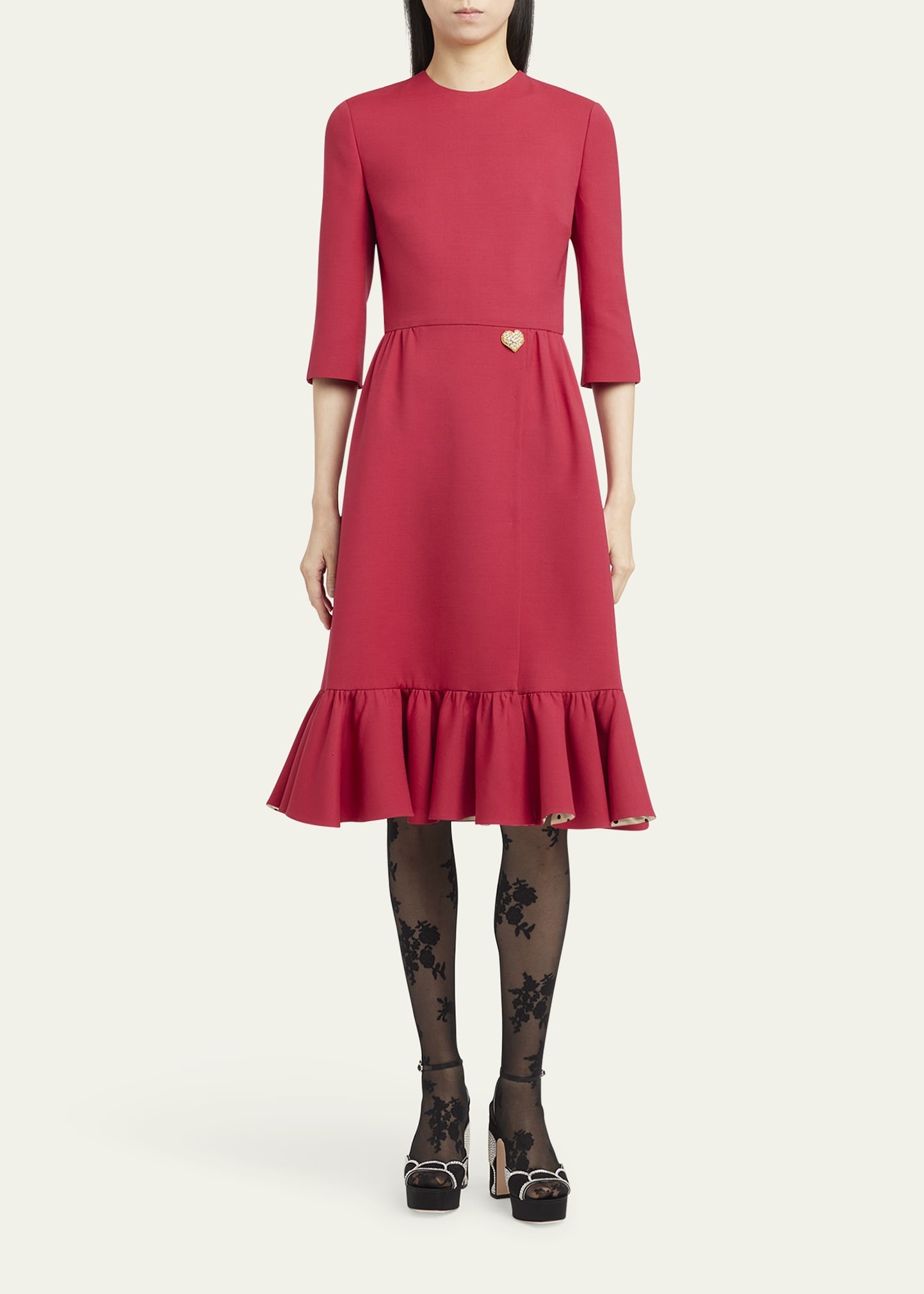 Strass Heart Flounce Crepe Couture Dress - 2