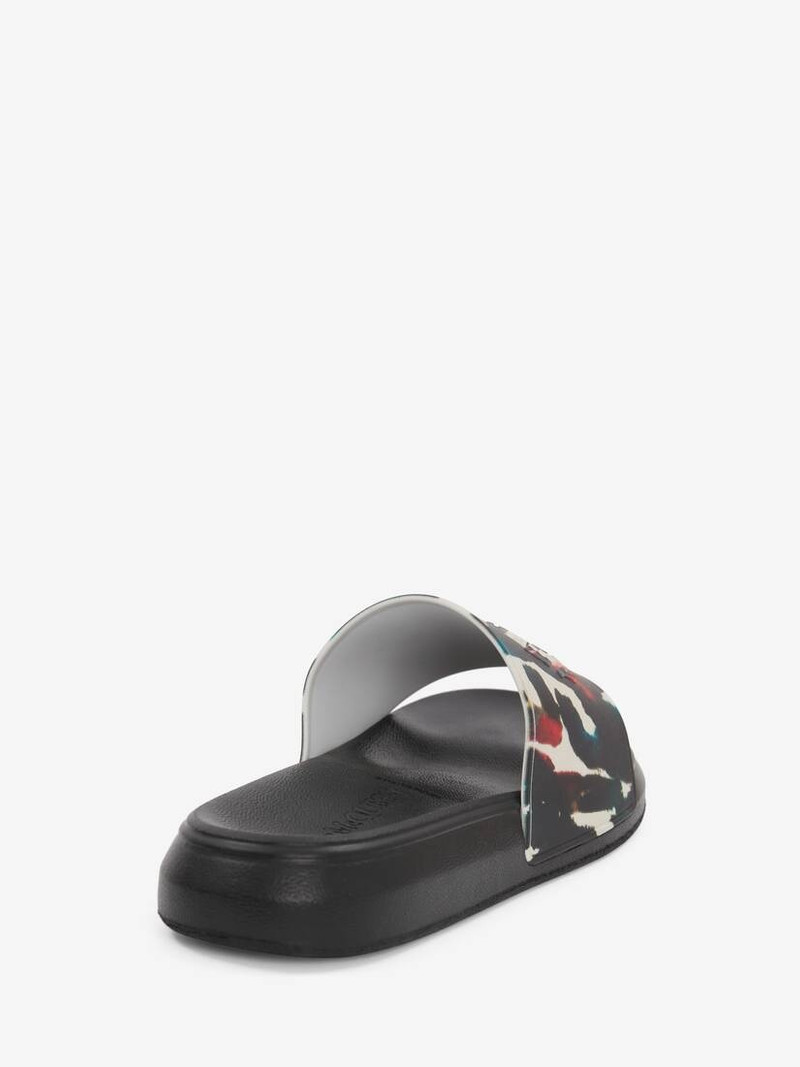 Alexander McQueen Men's Watercolour Graffiti Pool Slide in White/multicolour outlook