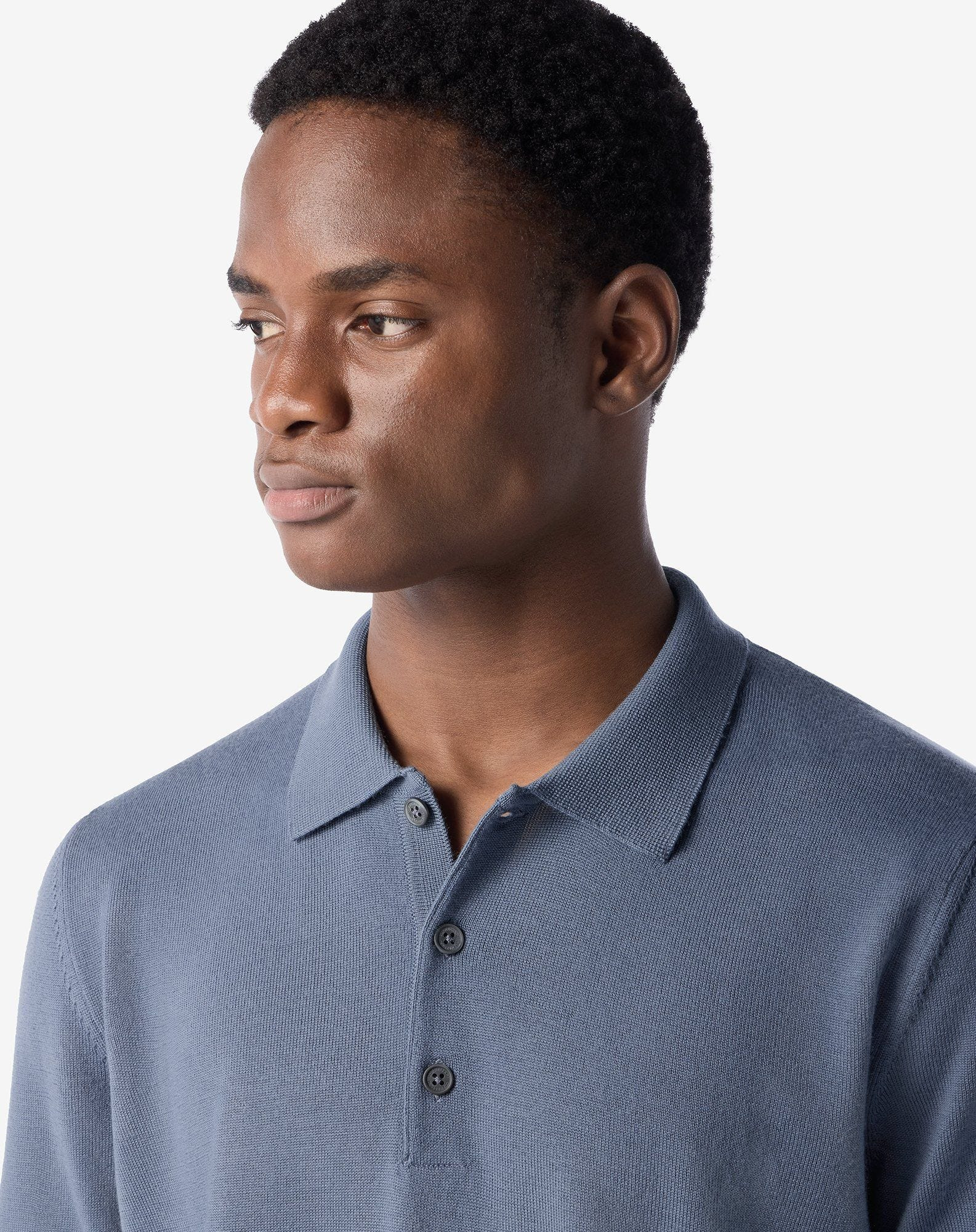 Sugar paper blue extra fine merino wool button-up polo - 2