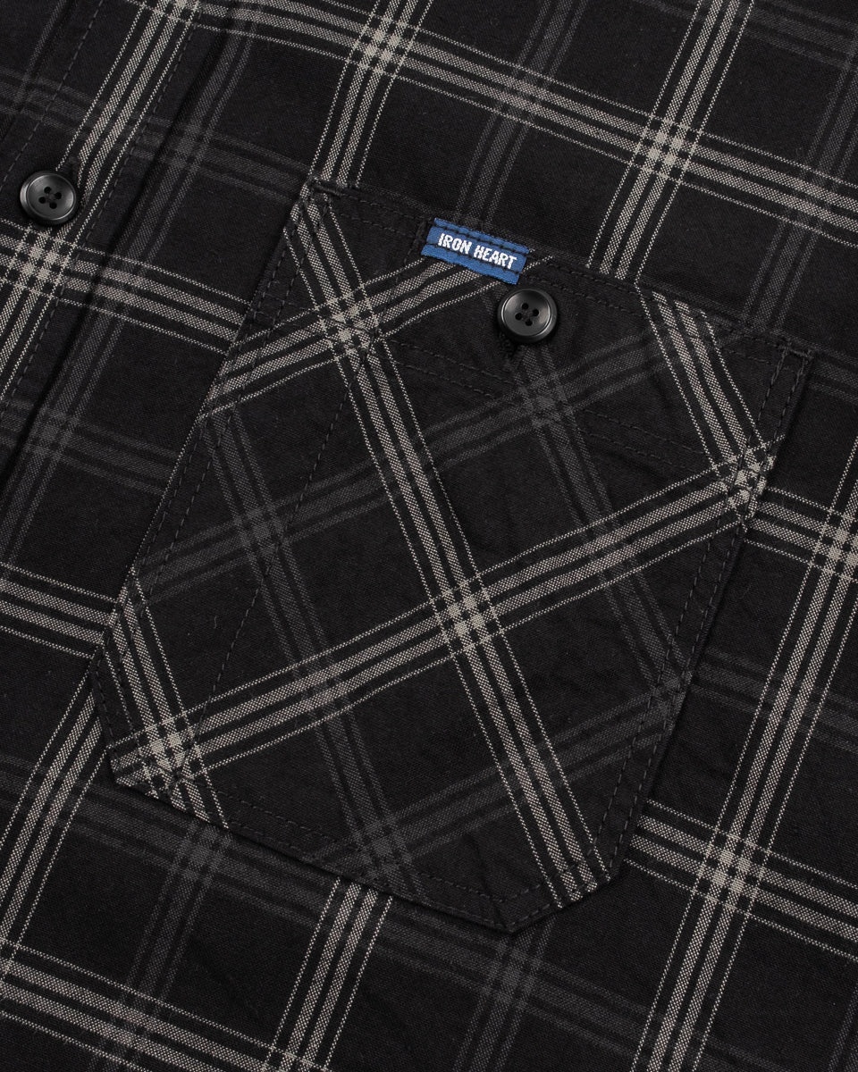 5OZ SELVEDGE SHORT SLEEVED MADRAS CHECK WORK SHIRT - BLACK - 8