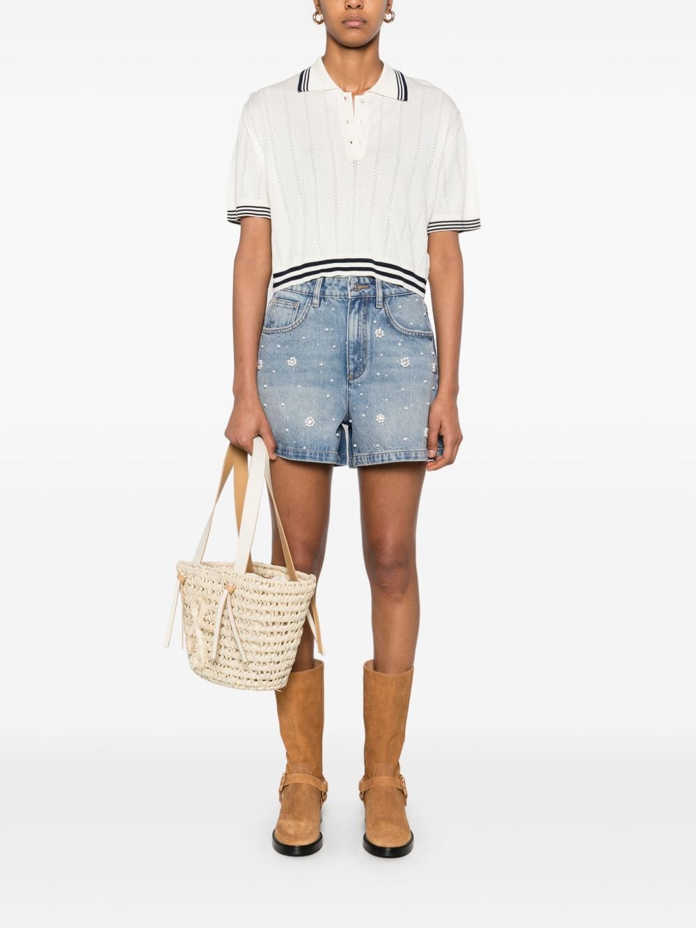 rhinestone-embellished polo top - 2