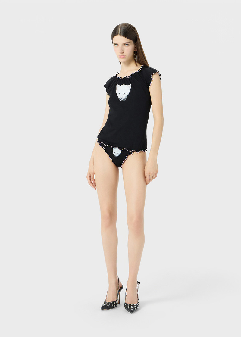 Blumarine JERSEY SWEATER WITH PUPPY PRINT AND RUFFLES outlook