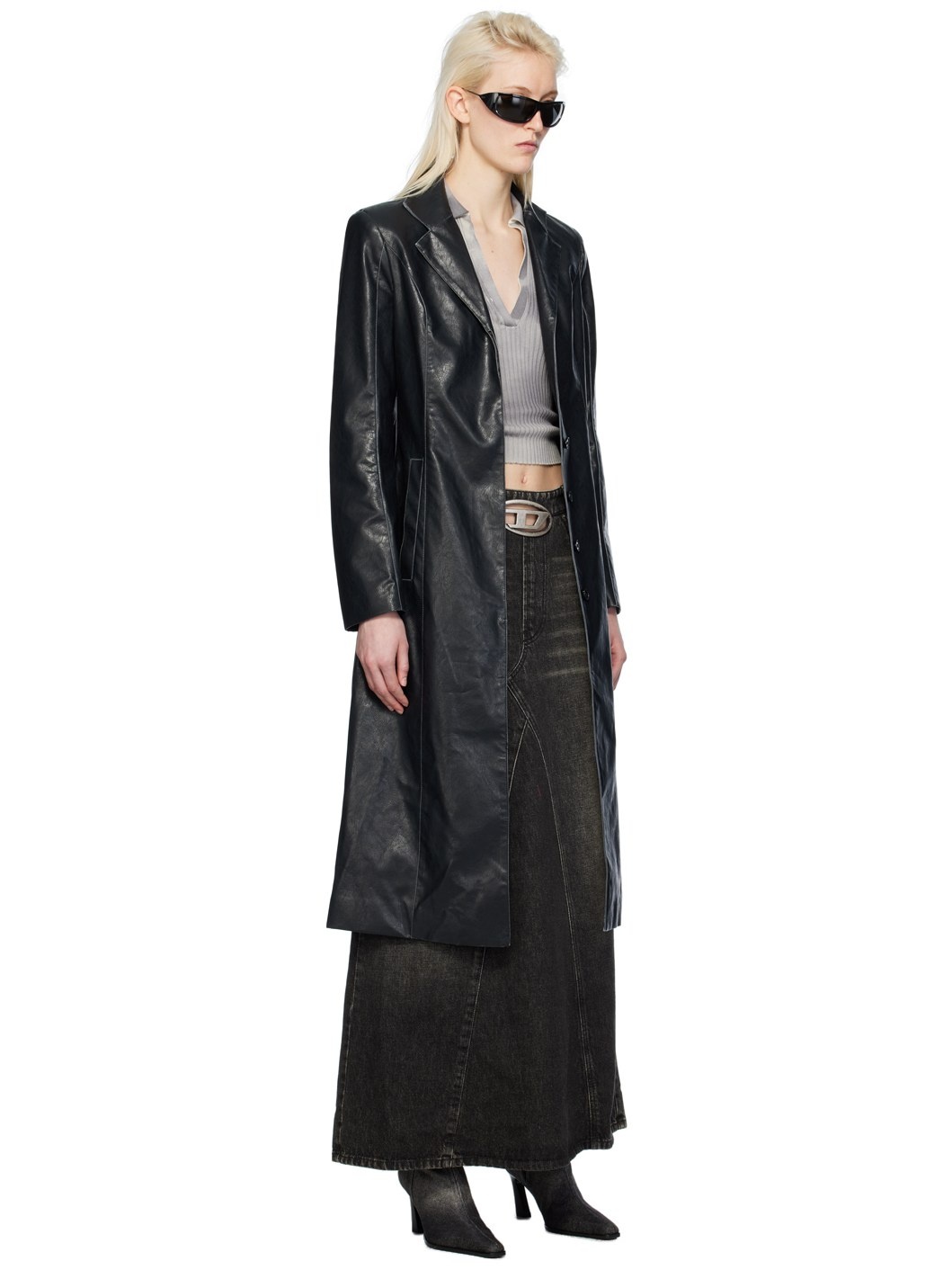 Black G-Filar Faux-Leather Trench Coat - 2