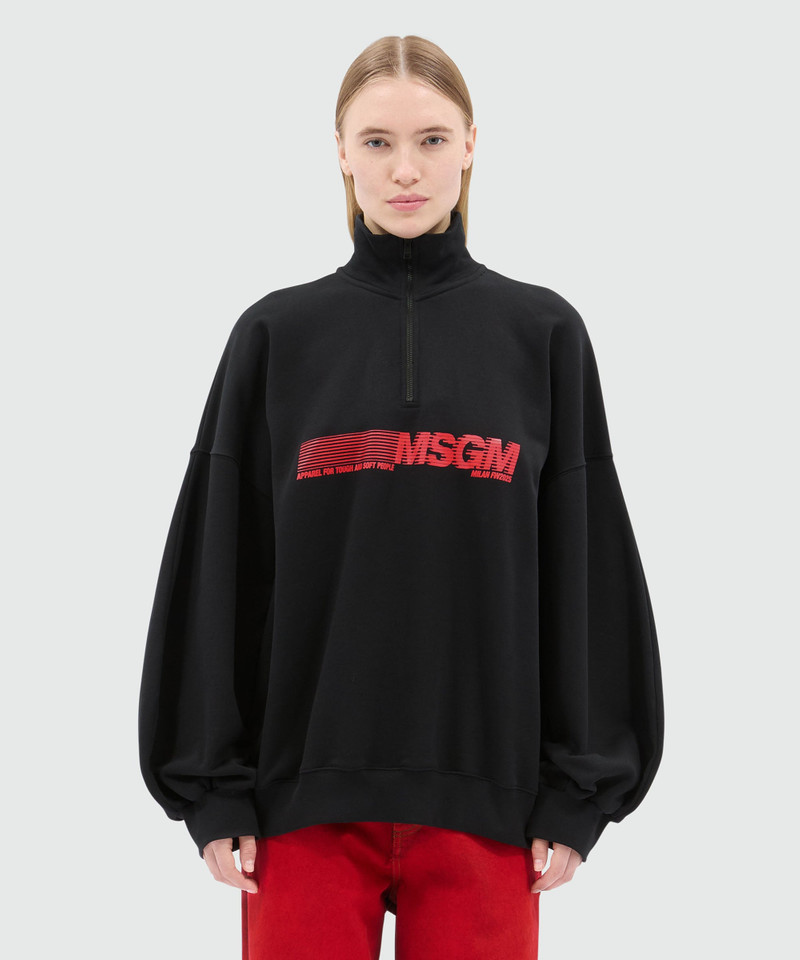 MSGM Black high-neck jersey sweatshirt with logo print outlook