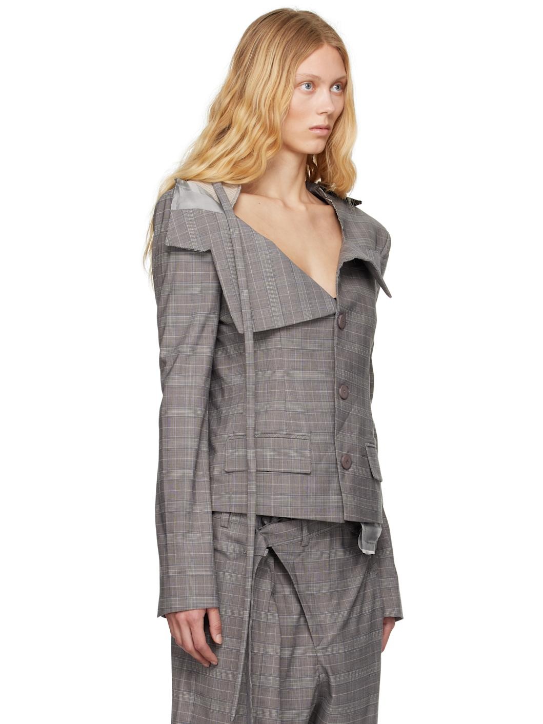 Gray Off-Shoulder Blazer - 2
