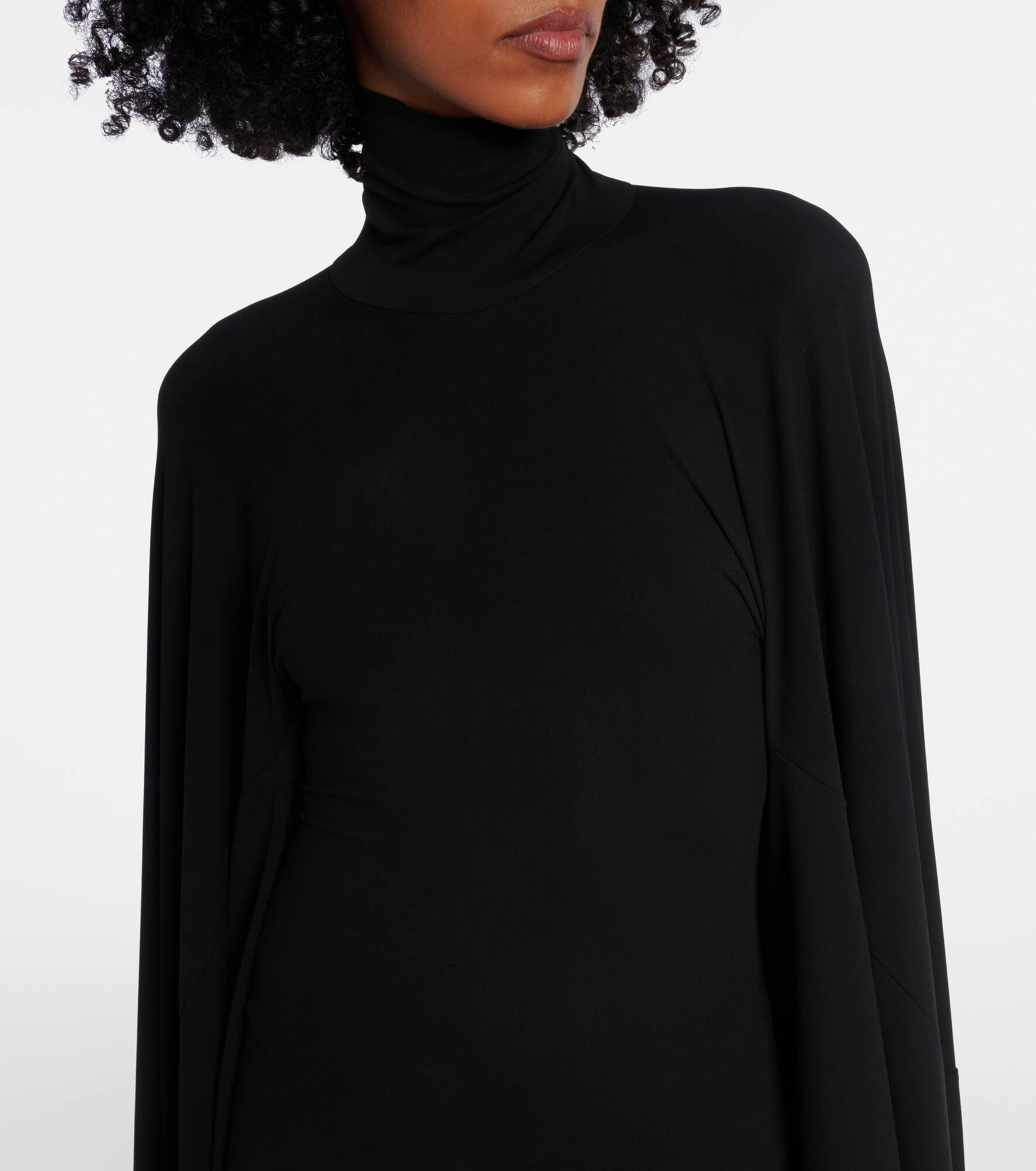 Caped turtleneck jersey gown - 4