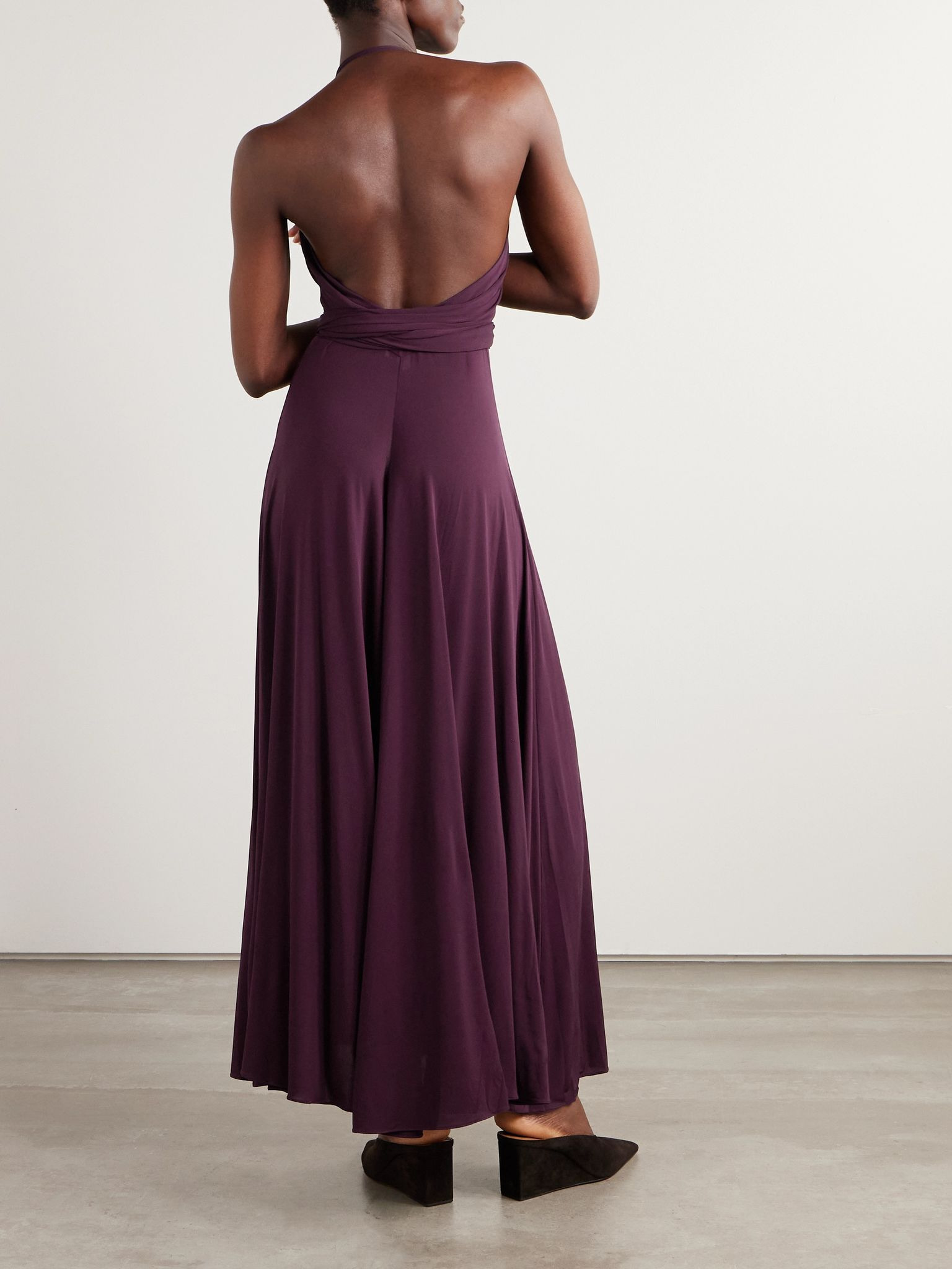 Stretch-jersey halterneck maxi dress Burgundy - 3