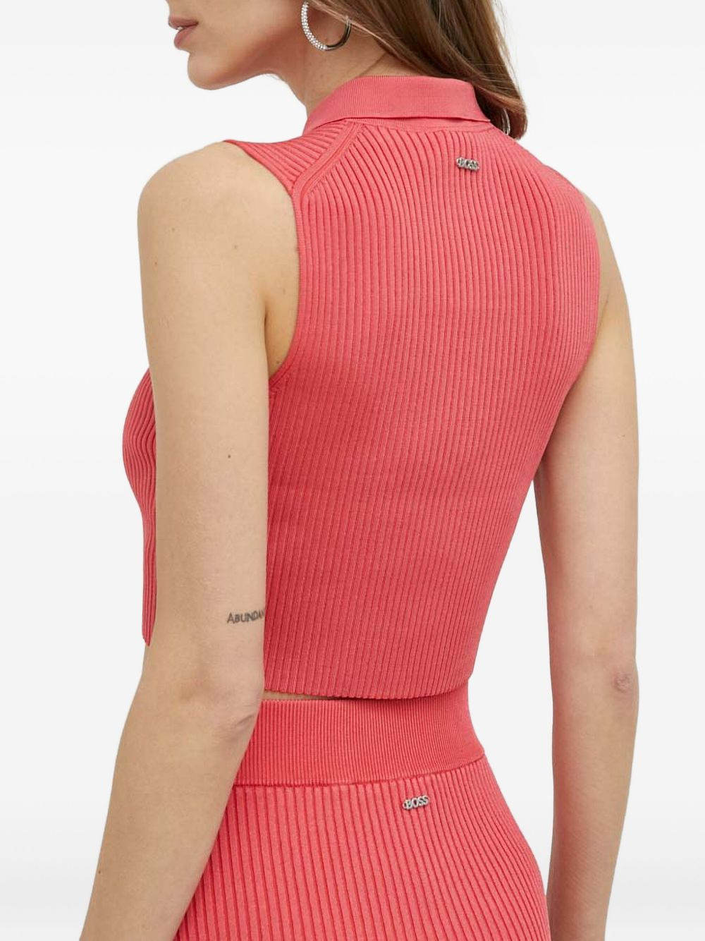 ribbed polo-neck crop top - 4