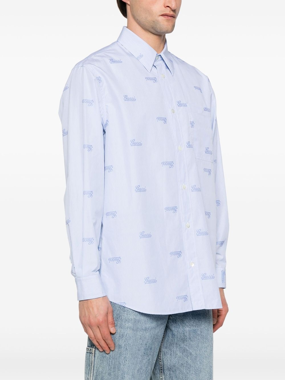 embroidered-logo striped shirt - 3