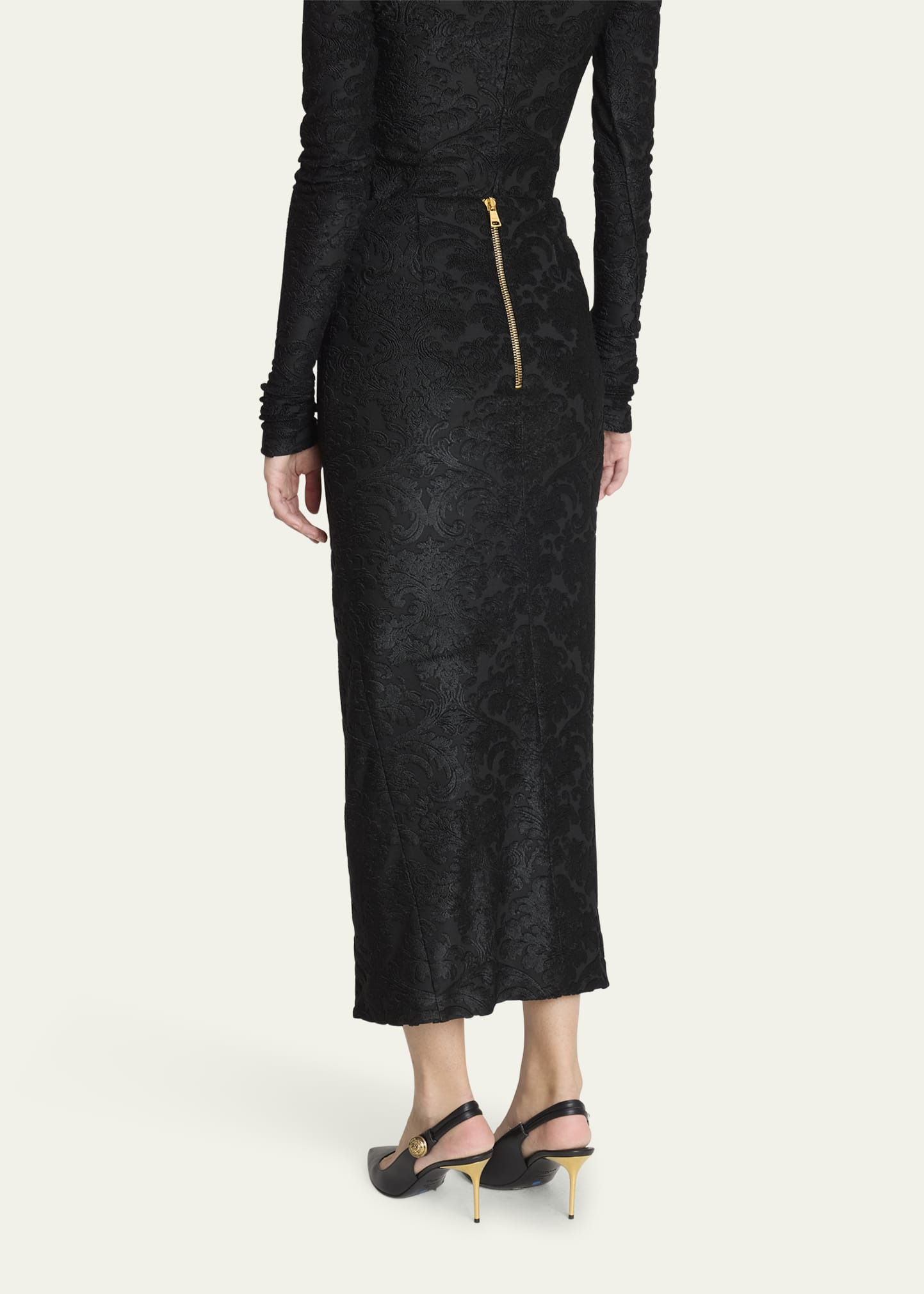 Baroque Buttoned Pencil Skirt - 3