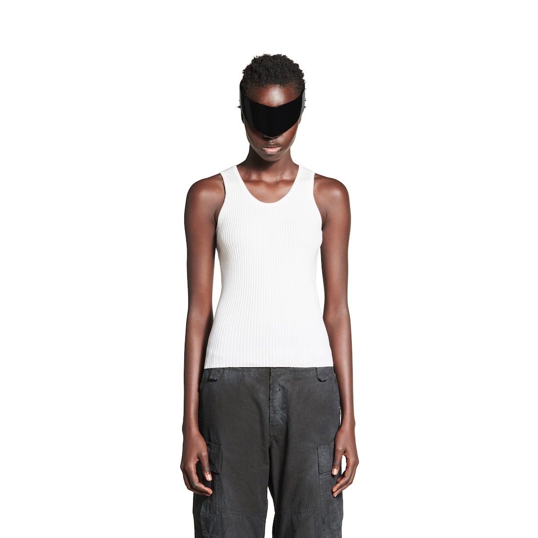 【送料&関税込】Balenciaga White Stretch Wool Blend Tank Top BALENCIAGA Women's Tank Top in White | REVERSIBLE