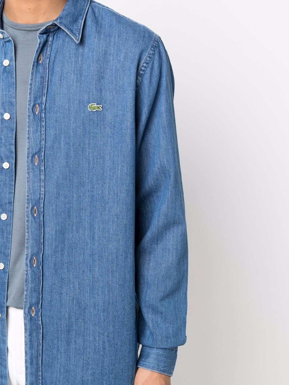 logo-patch denim shirt - 5