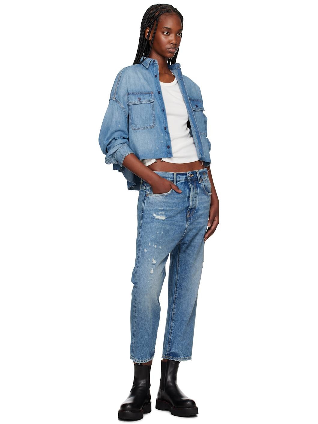 Blue Cropped Denim Shirt - 4