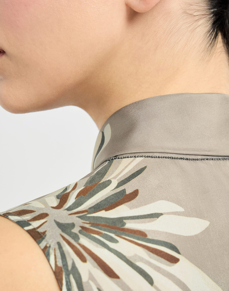 Silk bloom print pongee vest with monili 4