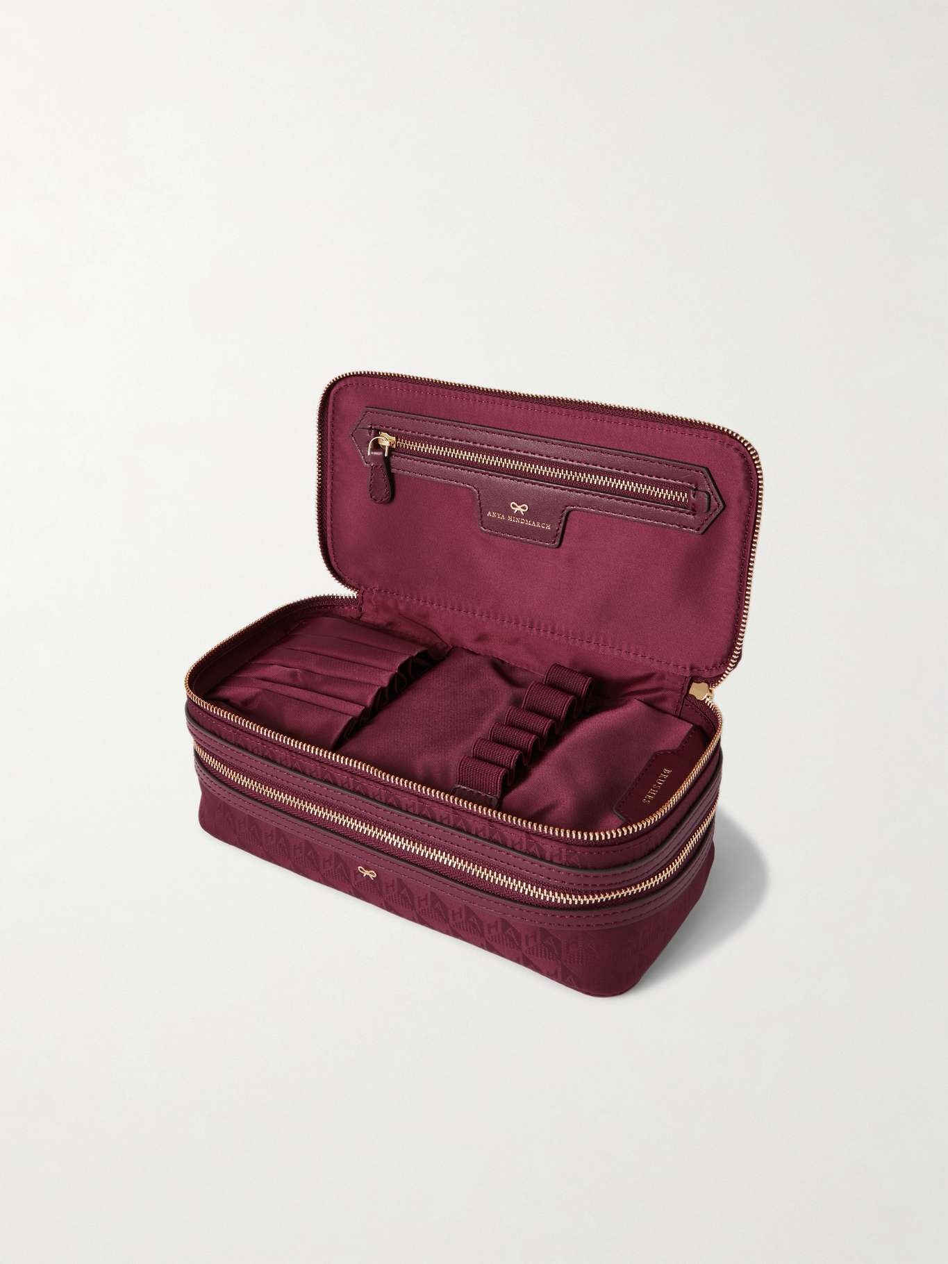 Make-Up leather-trimmed recycled logo-jacquard nylon cosmetics case - 4