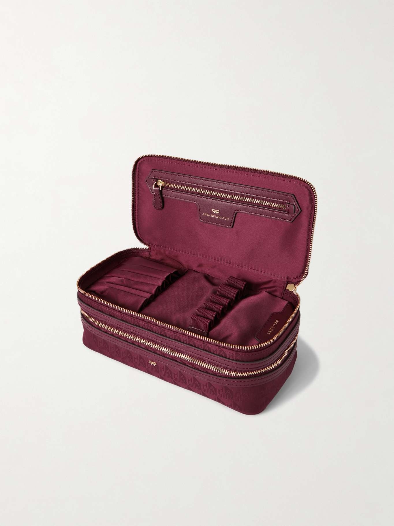 Make-Up leather-trimmed recycled logo-jacquard nylon cosmetics case 4
