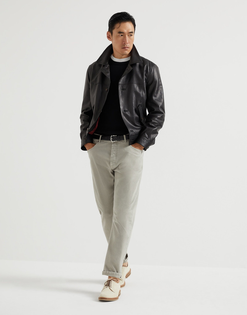 Grained 가죽 Outerwear 재킷과 캠프 칼라 5