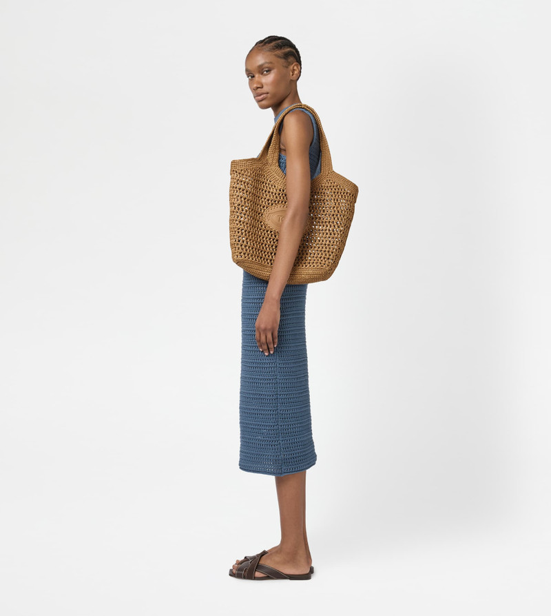 SHOPPING BAG IN RAFFIA AND LEATHER MEDIUM - BEIGE 7