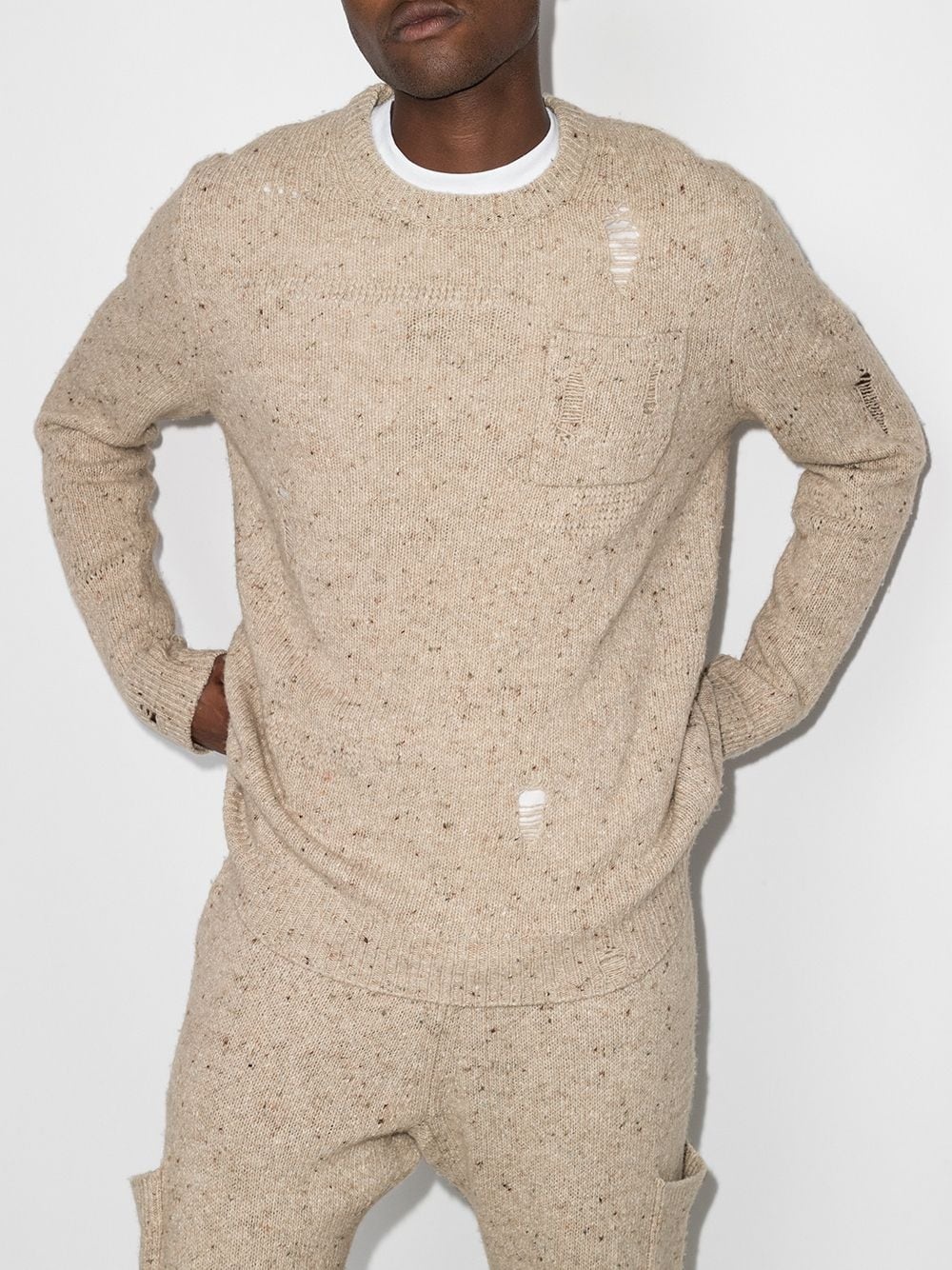 distressed crewneck knitted jumper - 2