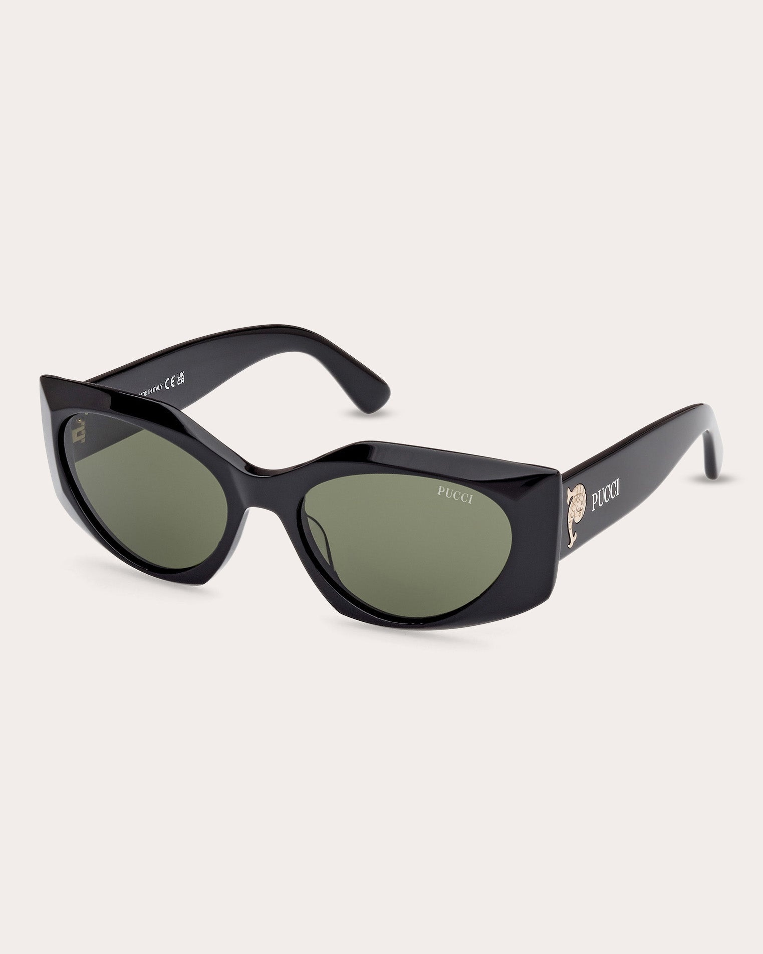 Faceted Rectangular-Frame Shiny Black and Green Acetate Sunglasses - 2