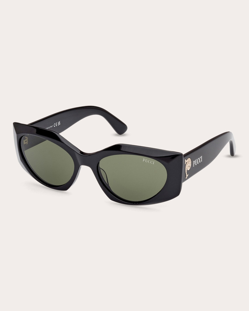 PUCCI Faceted Rectangular-Frame Shiny Black and Green Acetate Sunglasses outlook