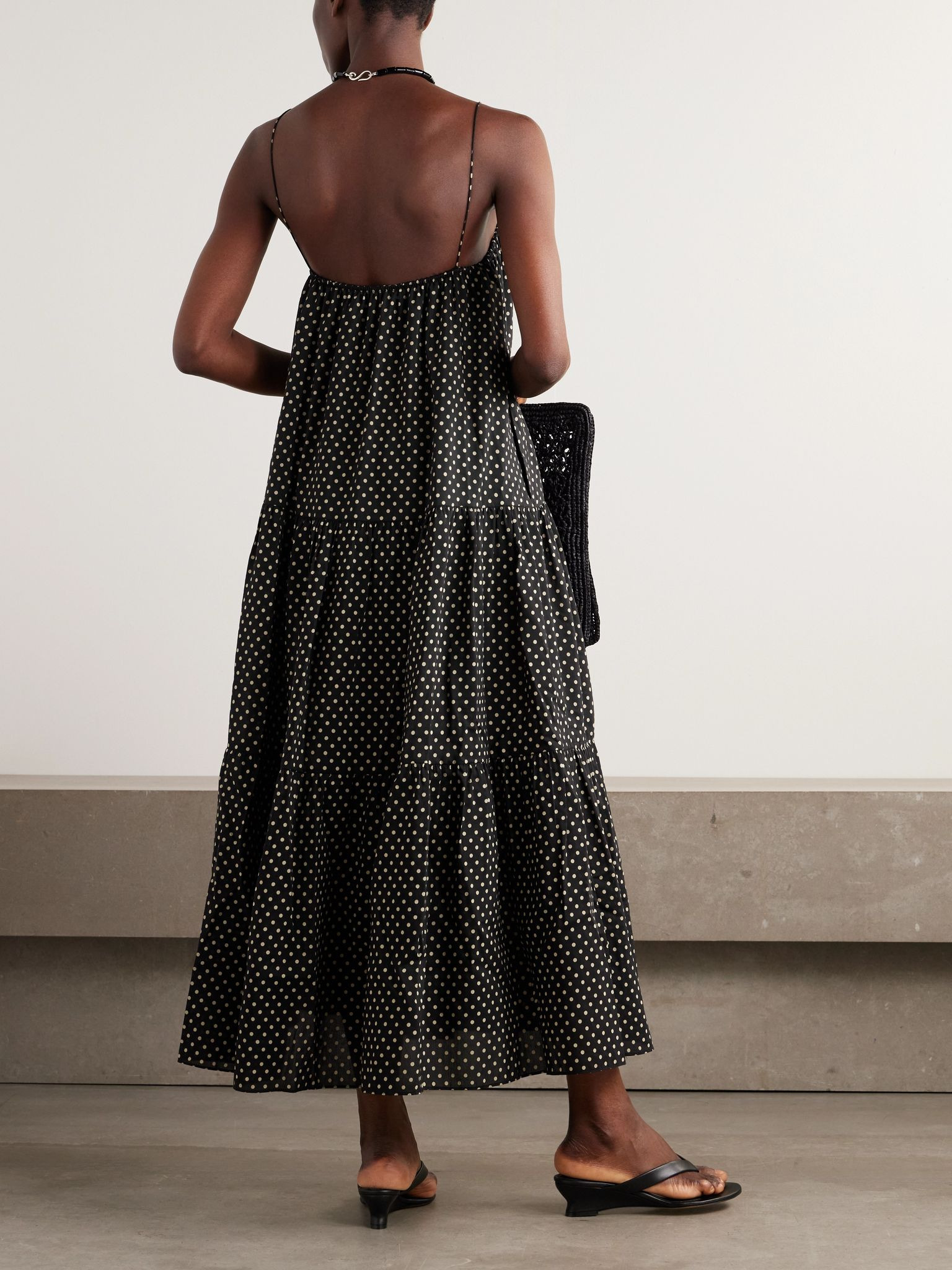 Tiered organic cotton and silk-blend midi dress Black - 3