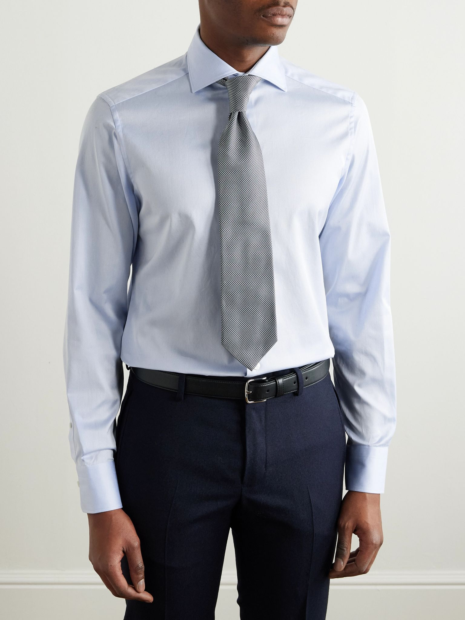 Slim-Fit Cutaway-Collar Striped Cotton Shirt Blue - 2