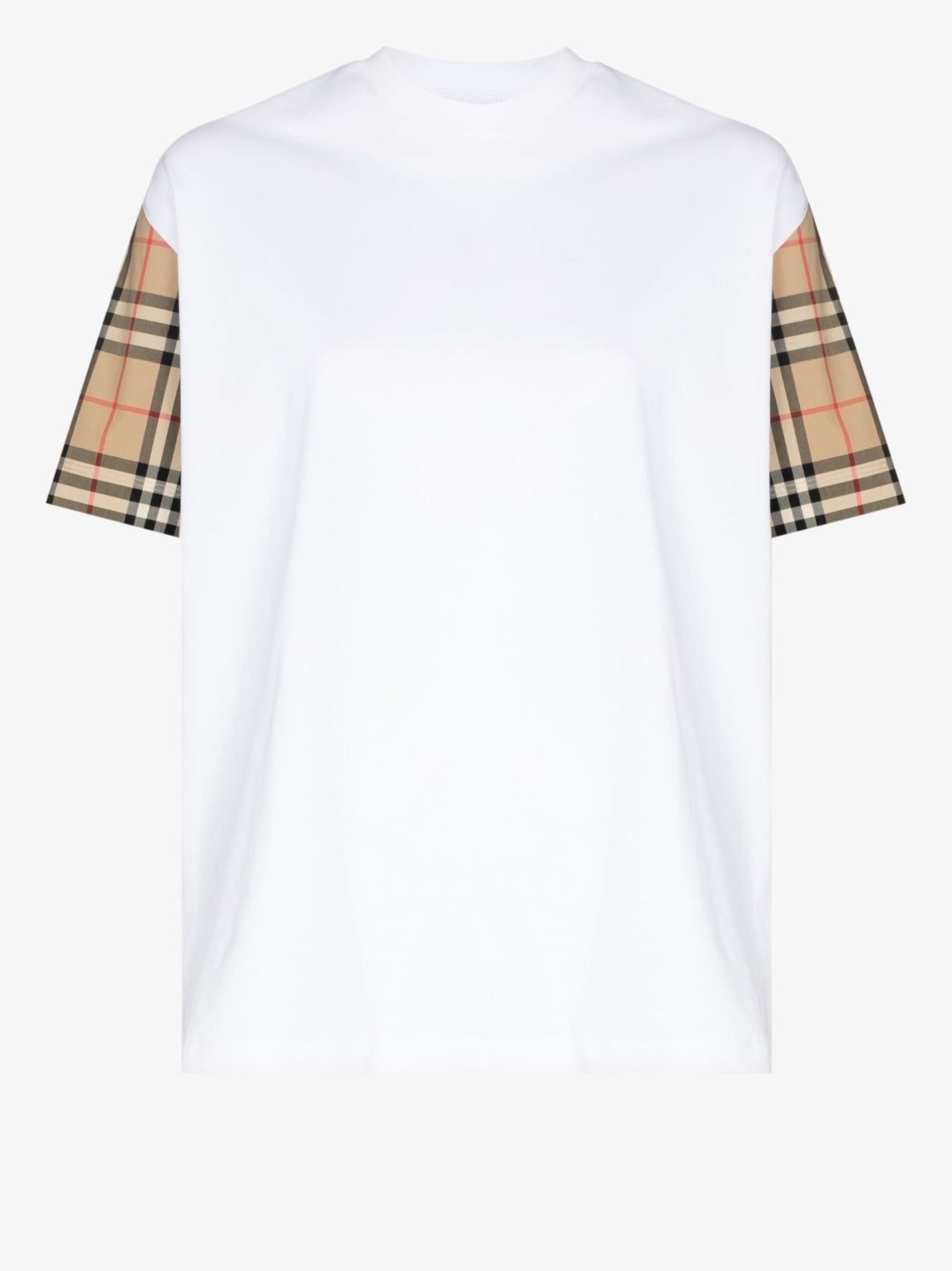 White Vintage Check Sleeve T-Shirt - 1