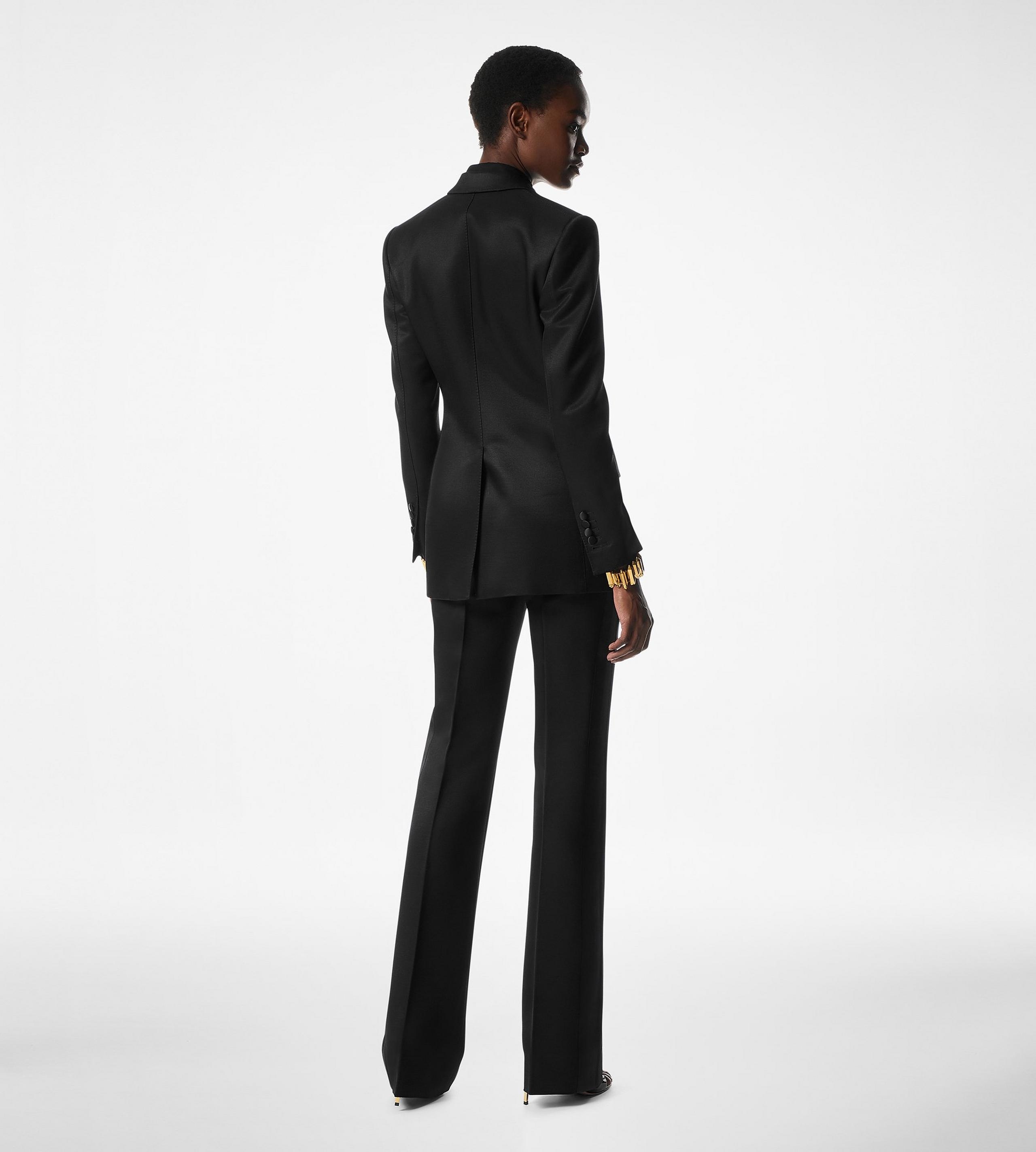 LUSTROUS BARATHEA SILK WOOL TAILORED TUXEDO WIDE LEG PANTS - 4
