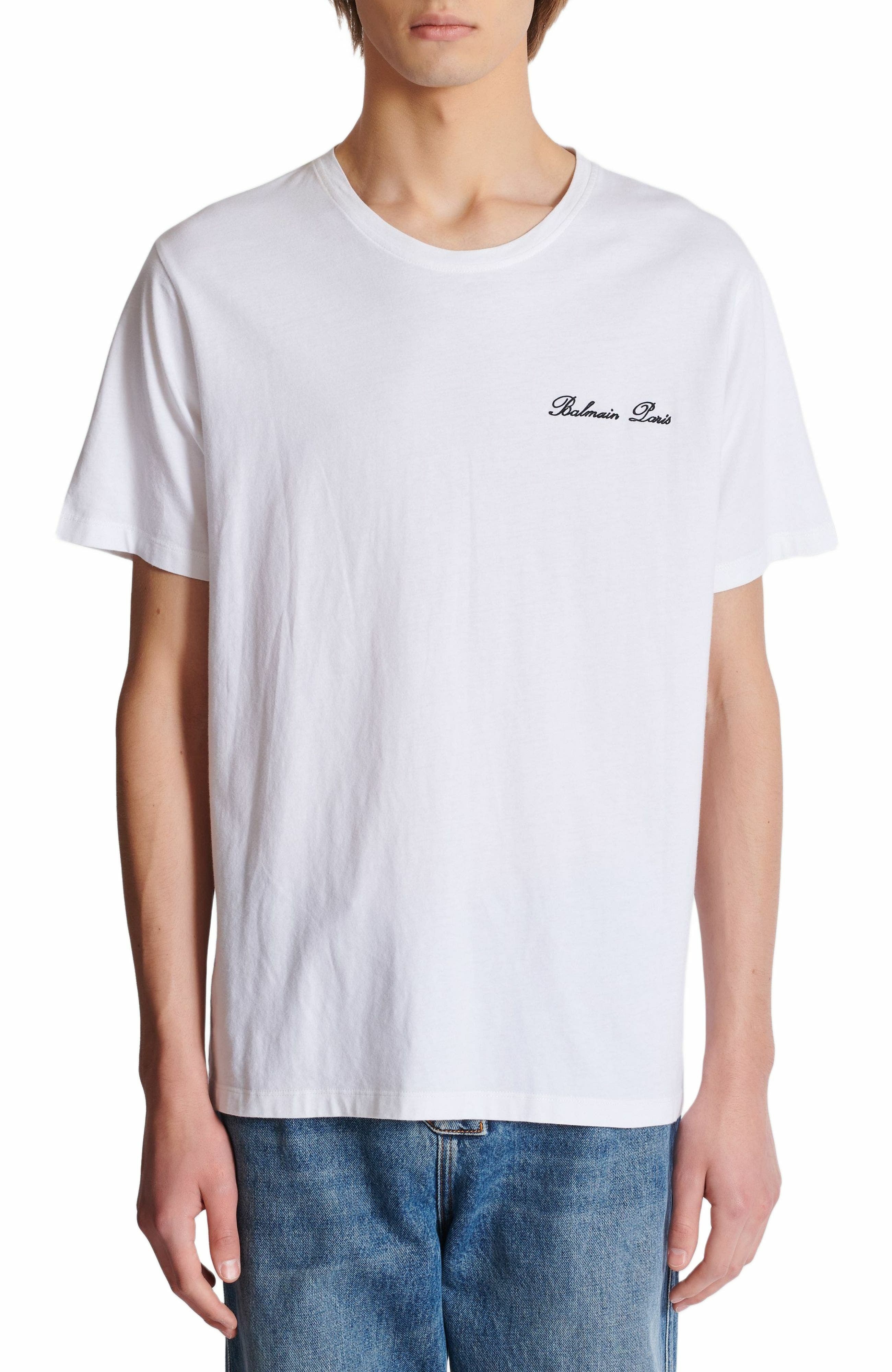 Embroidered Balmain Signature T-shirt in White at Nordstrom - 8