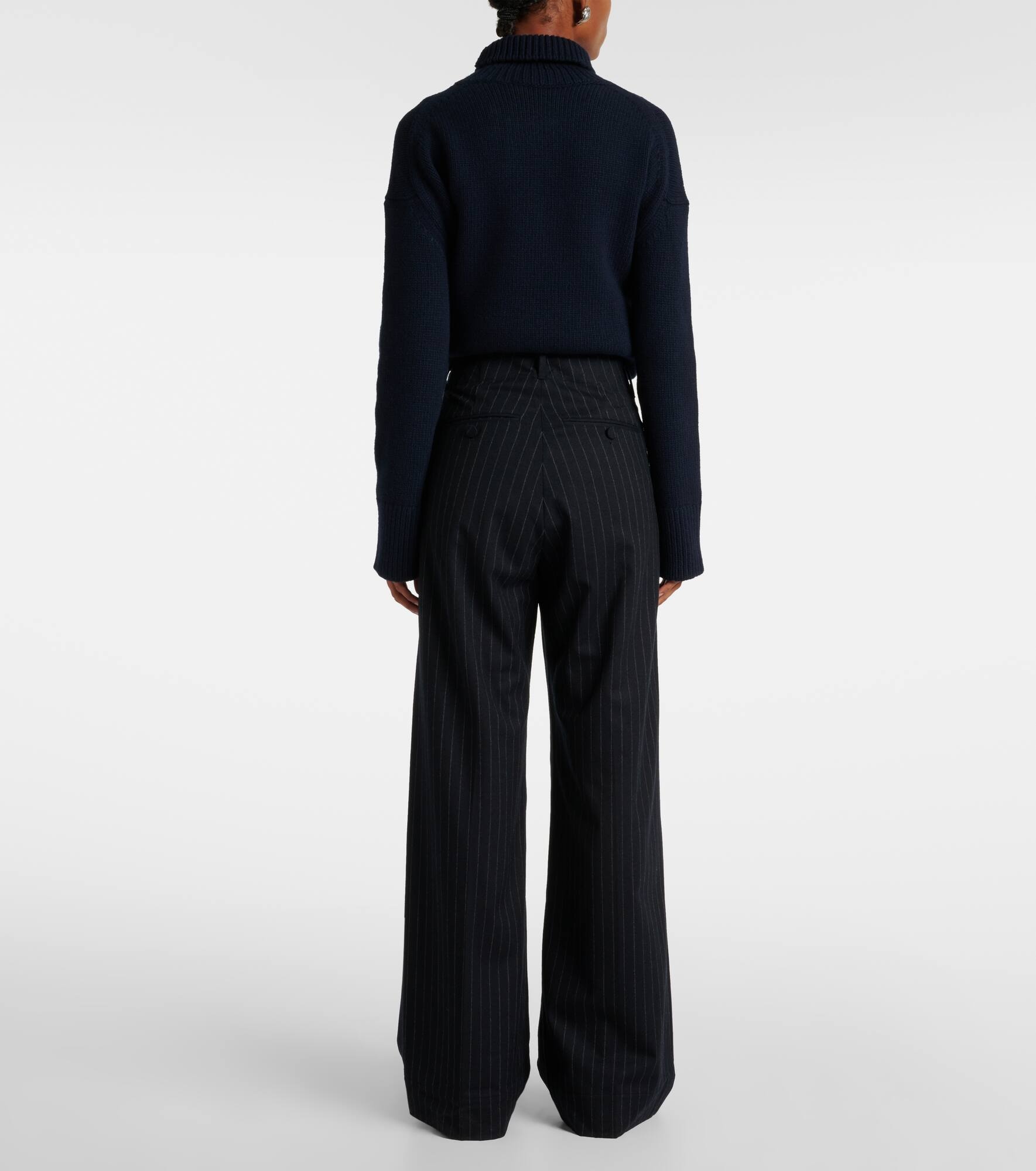 Pinstripe wool-blend wide-leg pants - 3
