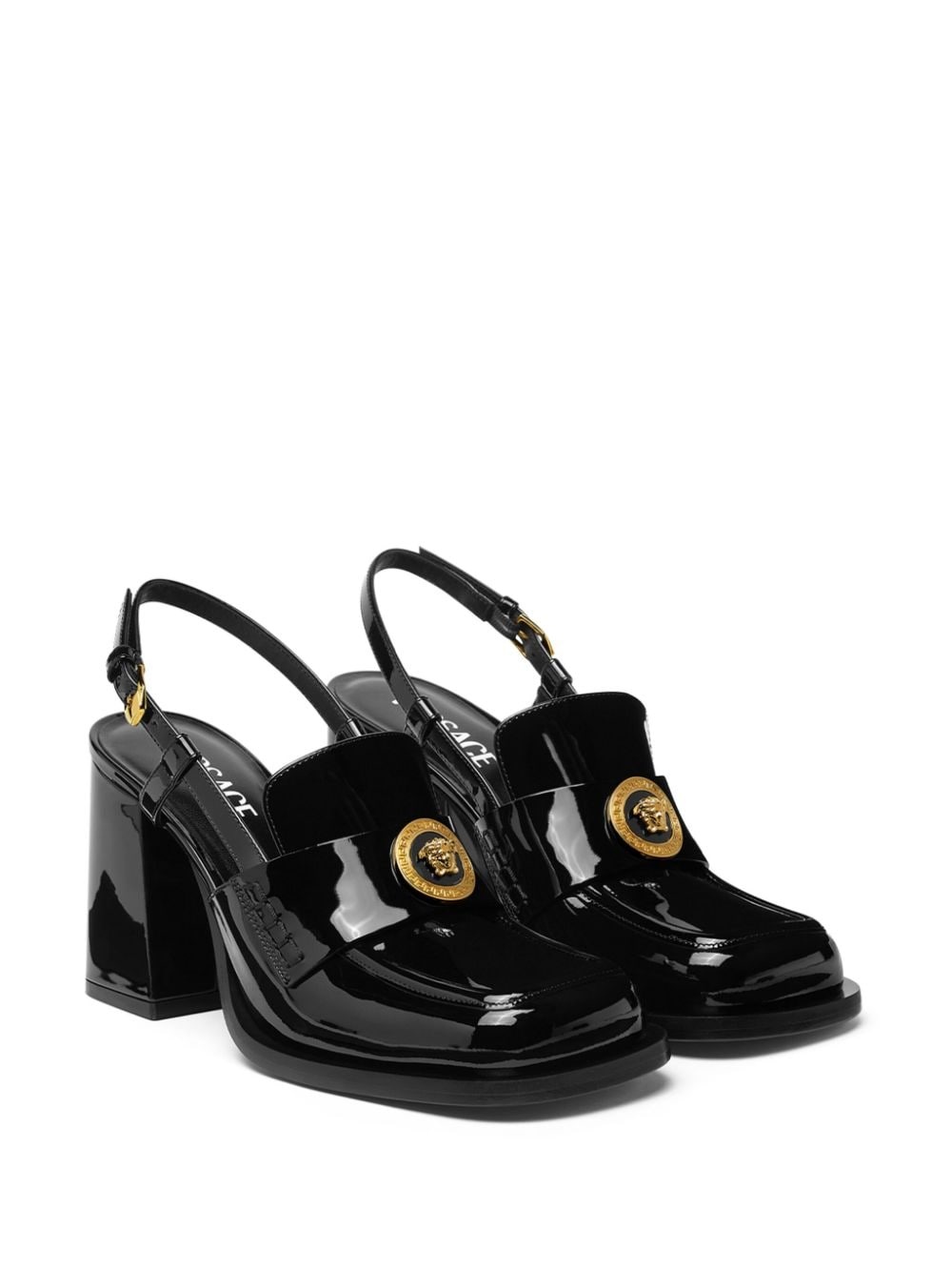 Medusa Head patent leather mules - 2