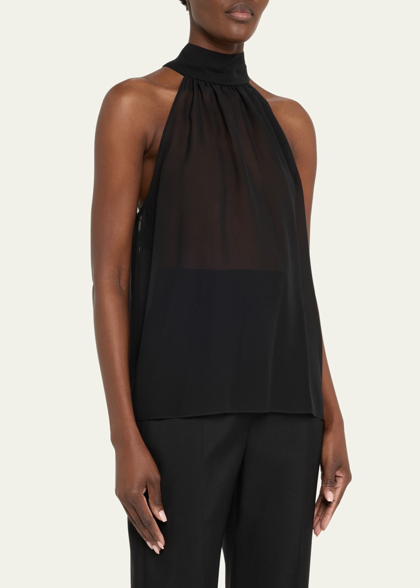 Silk Tie-Neck Halter Blouse - 4