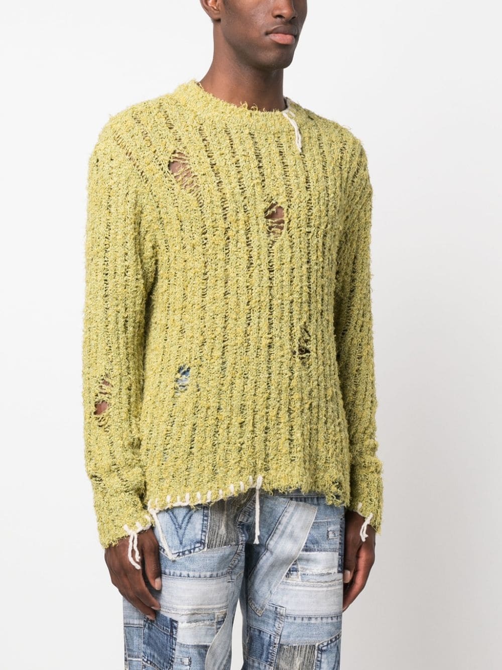 distressed-effect ribbed-knit jumper - 3