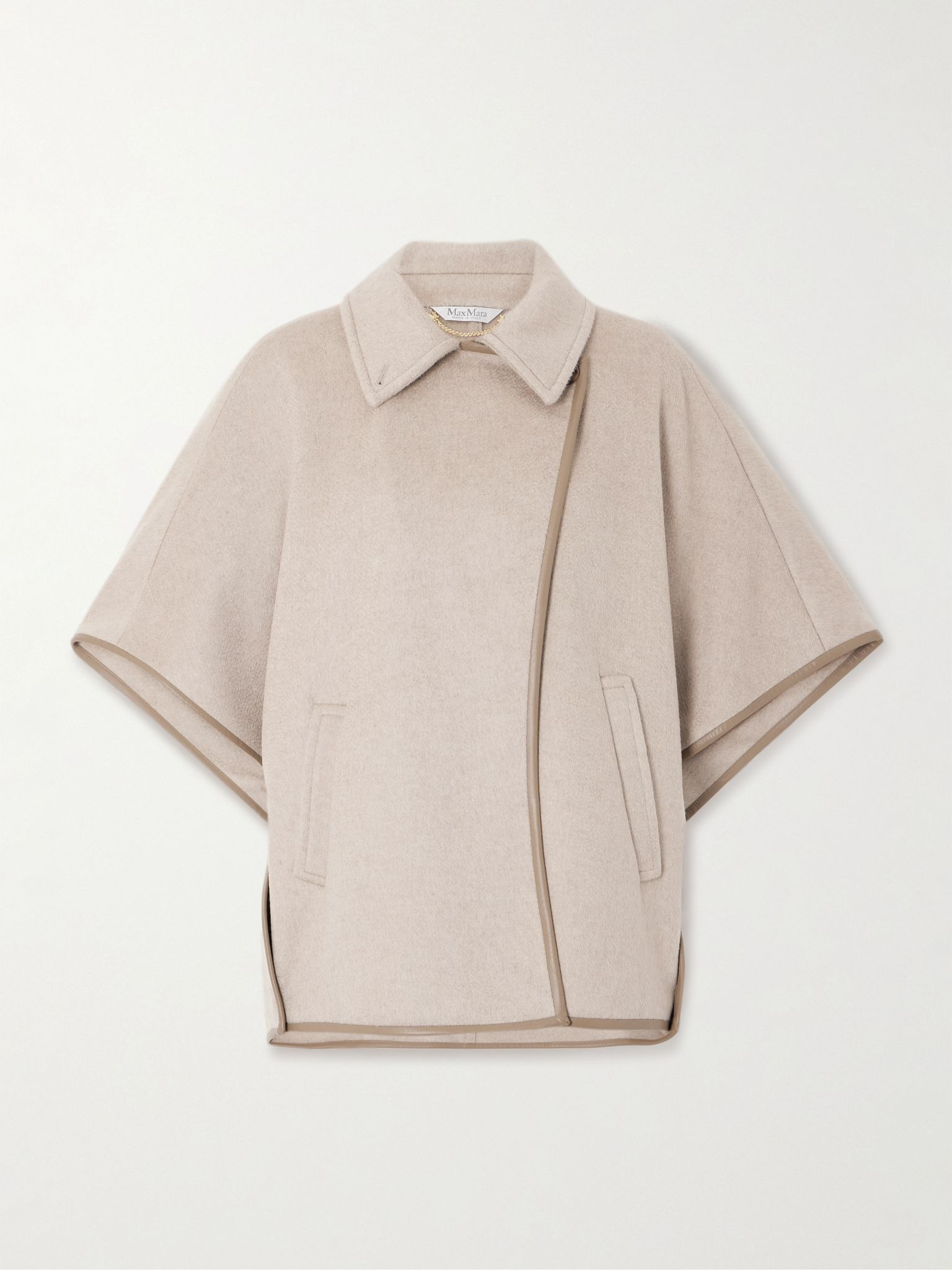 Leather-trimmed cashmere-felt cape Beige - 1