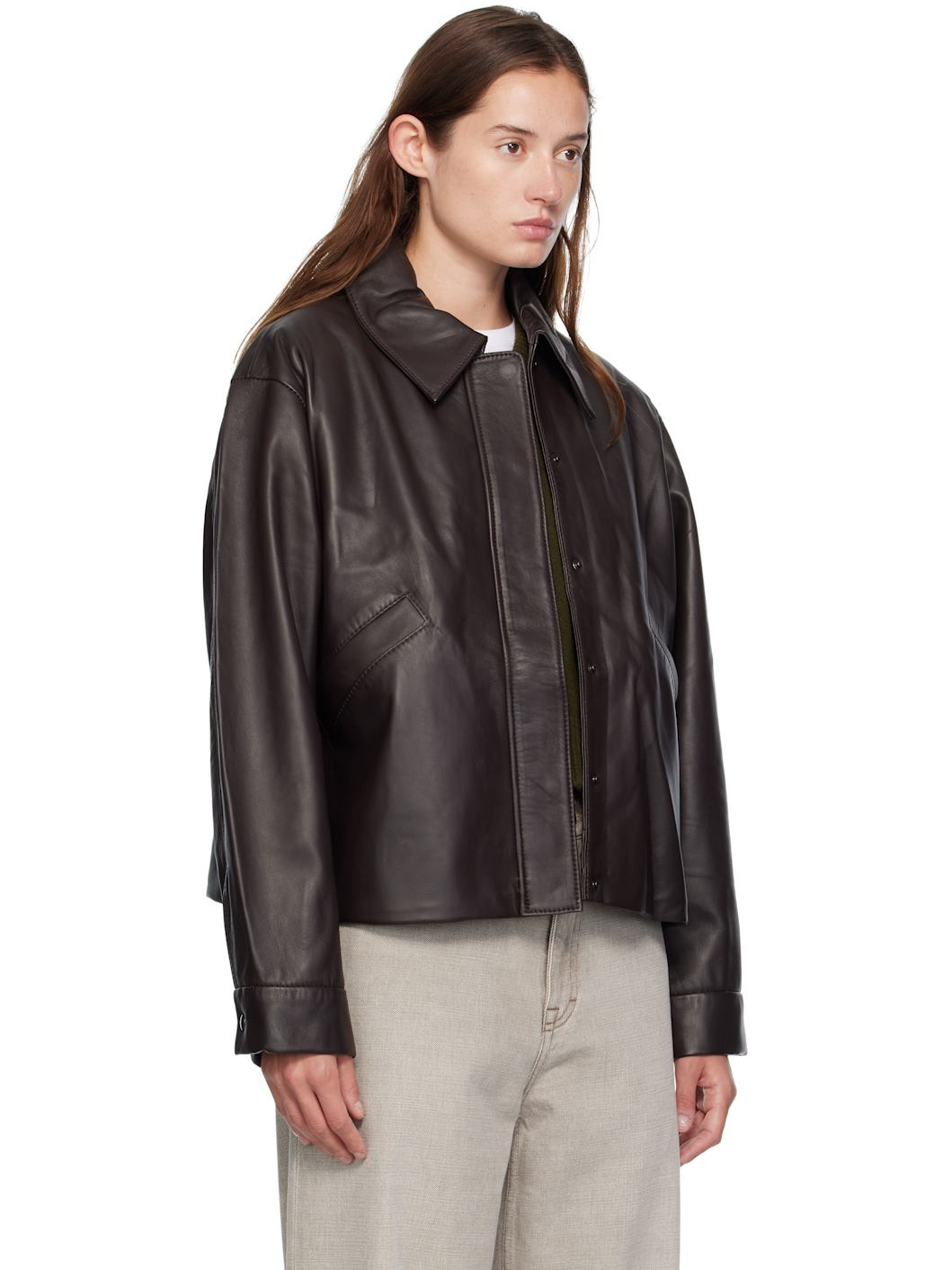Brown Short Lamb Leather Jacket - 2