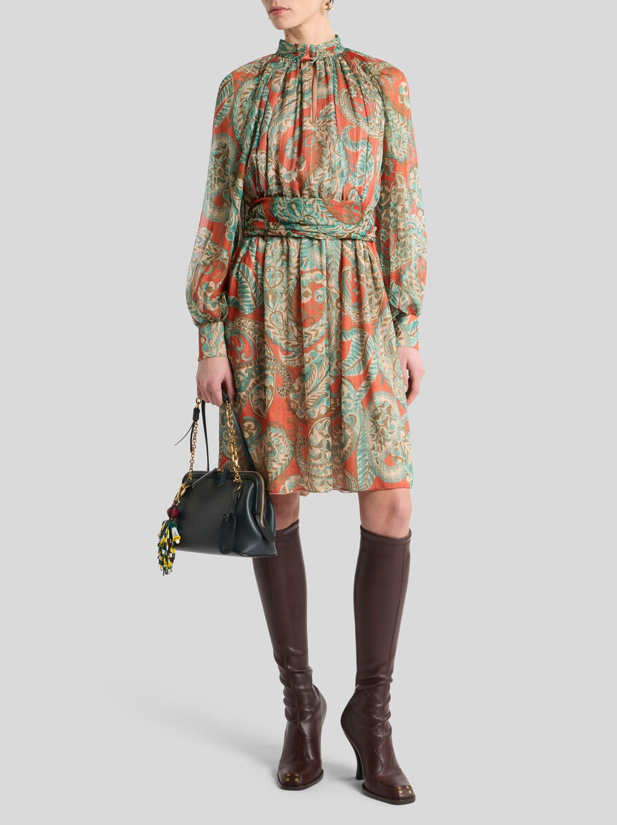 SILK PEKIN CREPON MINI DRESS WITH PAISLEY MOTIF - 3