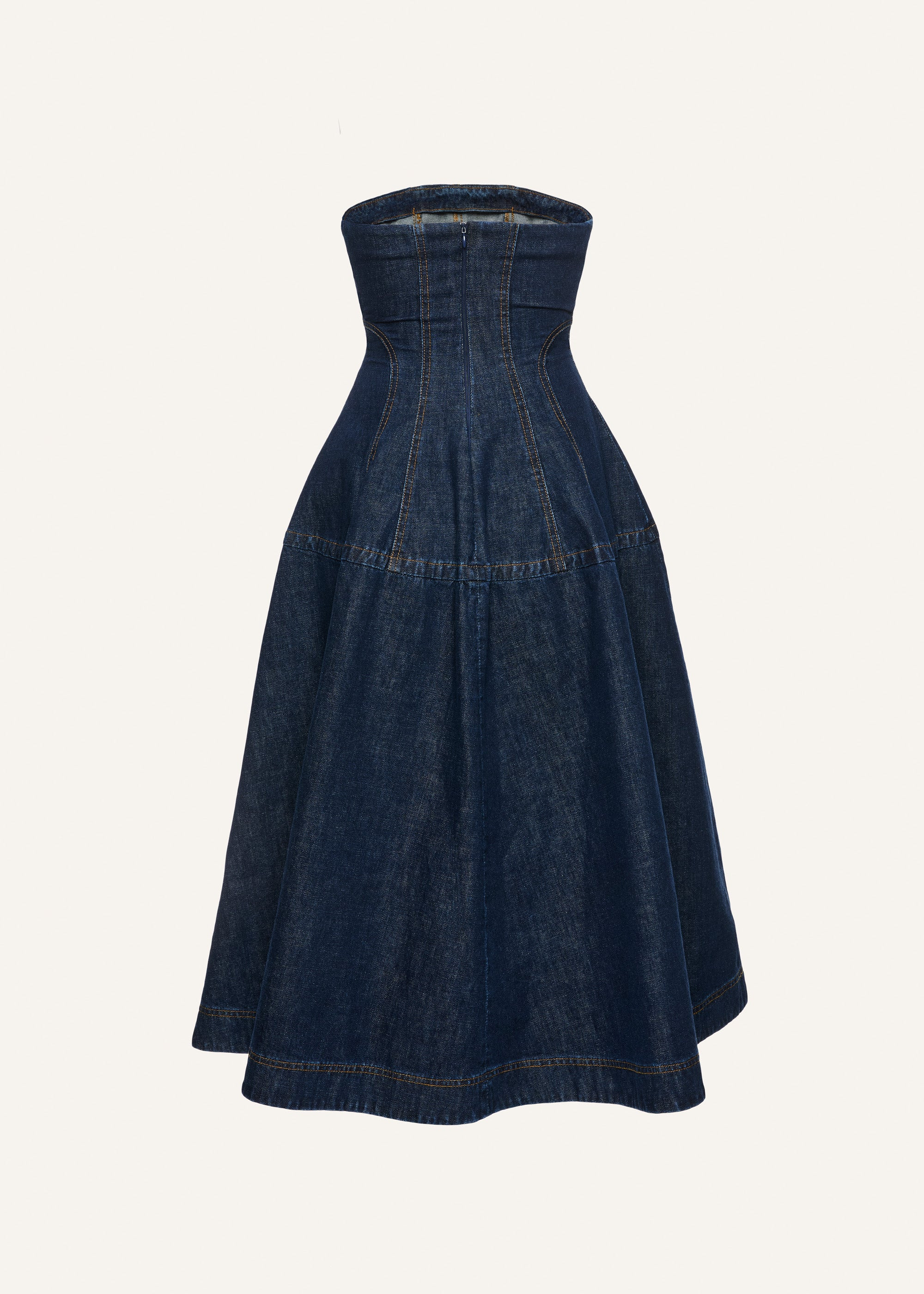 Strapless denim midi dress in navy blue - 2