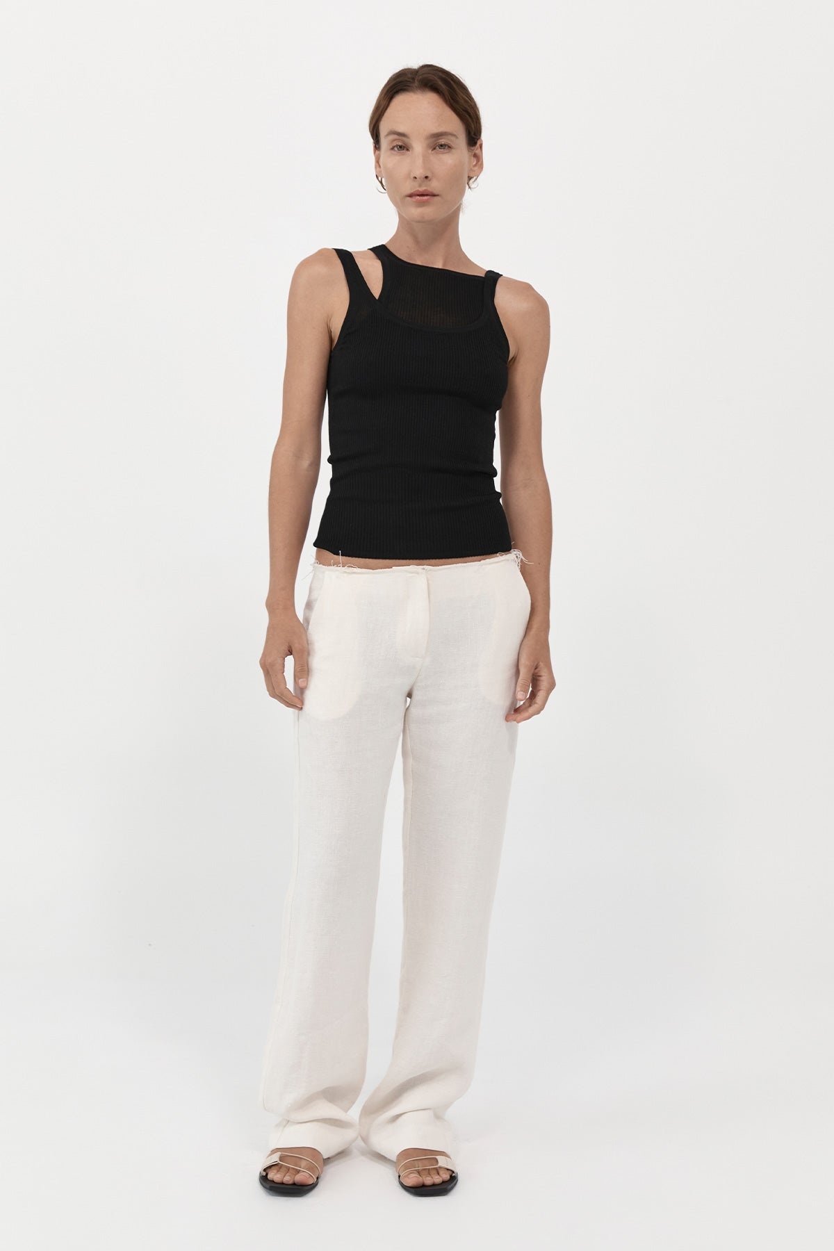 Low Waist Raw Edge Pants - Ivory - 2