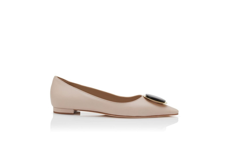 Beige Nappa Leather Pointed Toe Flat Pumps 1