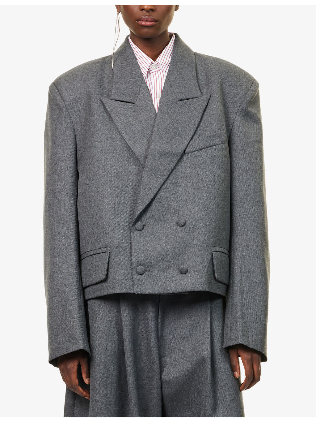 Slouchy Double-Breasted Woven Blazer - 3