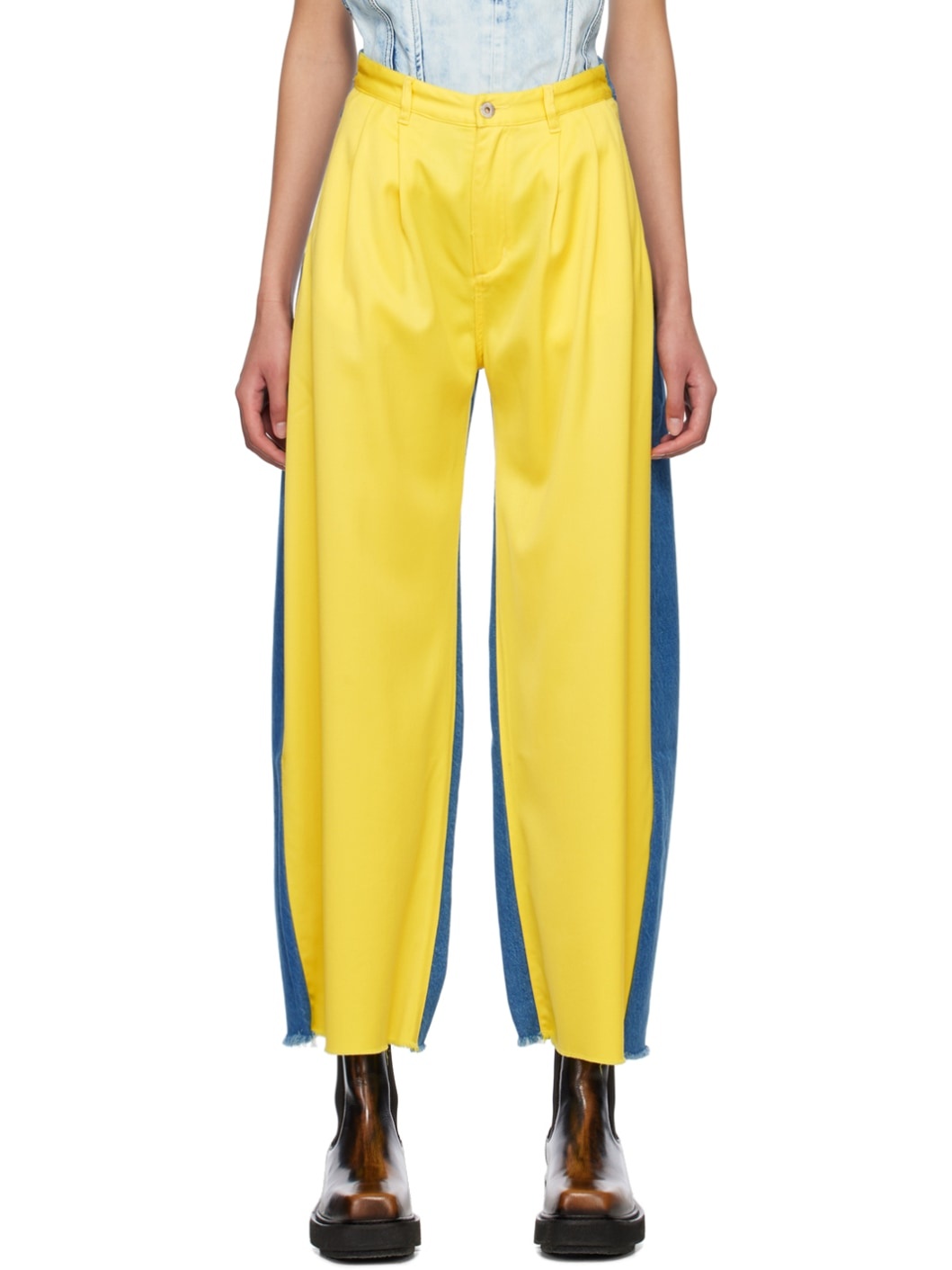 Blue & Yellow Boyfriend Trousers - 1