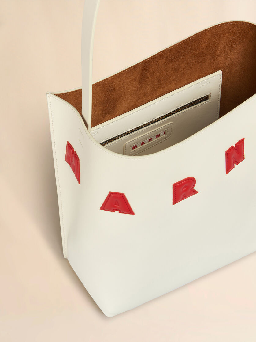 SMALL WHITE LEATHER MUSEO HOBO BAG WITH PATCHES - 4