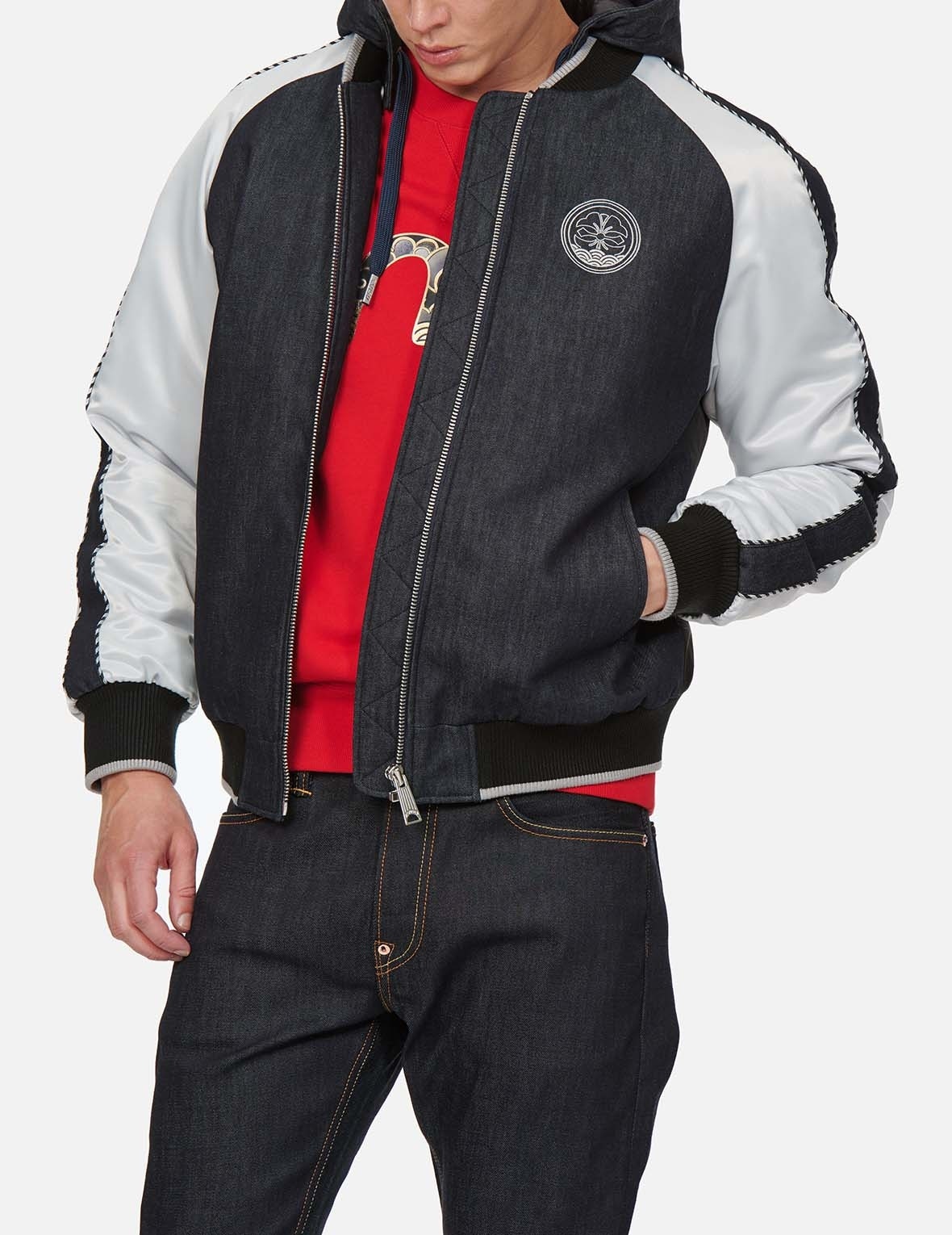 DRAGON EMBROIDERED FABRIC BLOCKING PADDED SOUVENIR JACKET - 4